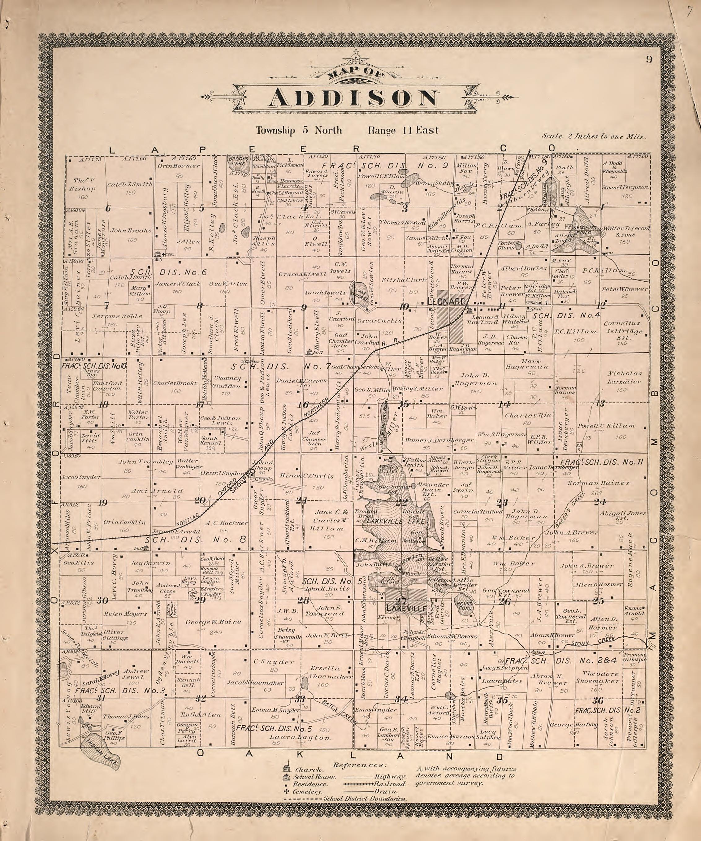 Map of Addison from Illustrated Atlas of Oakland County, Michigan : Compiled from Official Records and Local Inspections 1896 by Relic Map Company