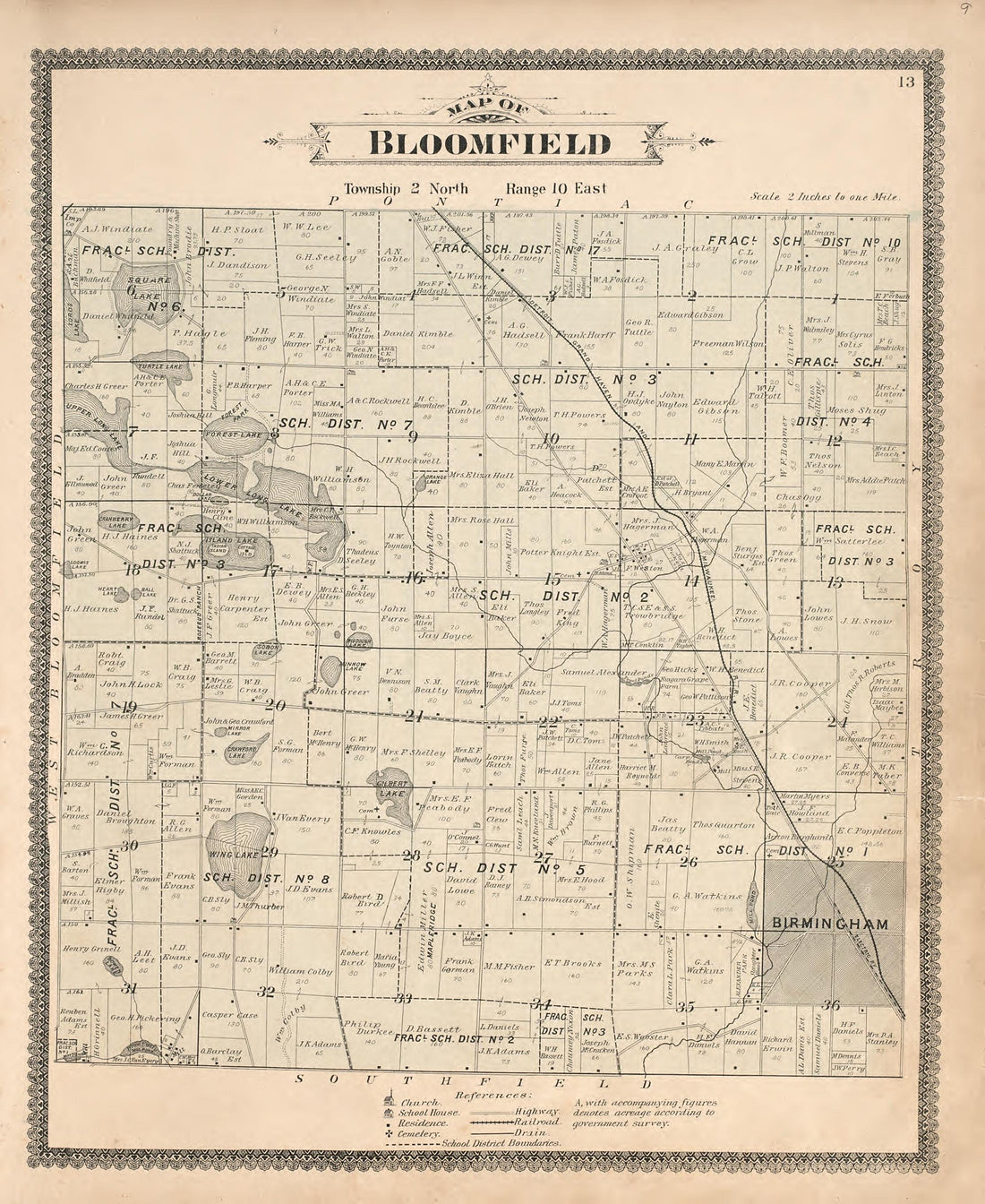 Map of Bloomfield from Illustrated Atlas of Oakland County, Michigan : Compiled from Official Records and Local Inspections 1896 by Relic Map Company