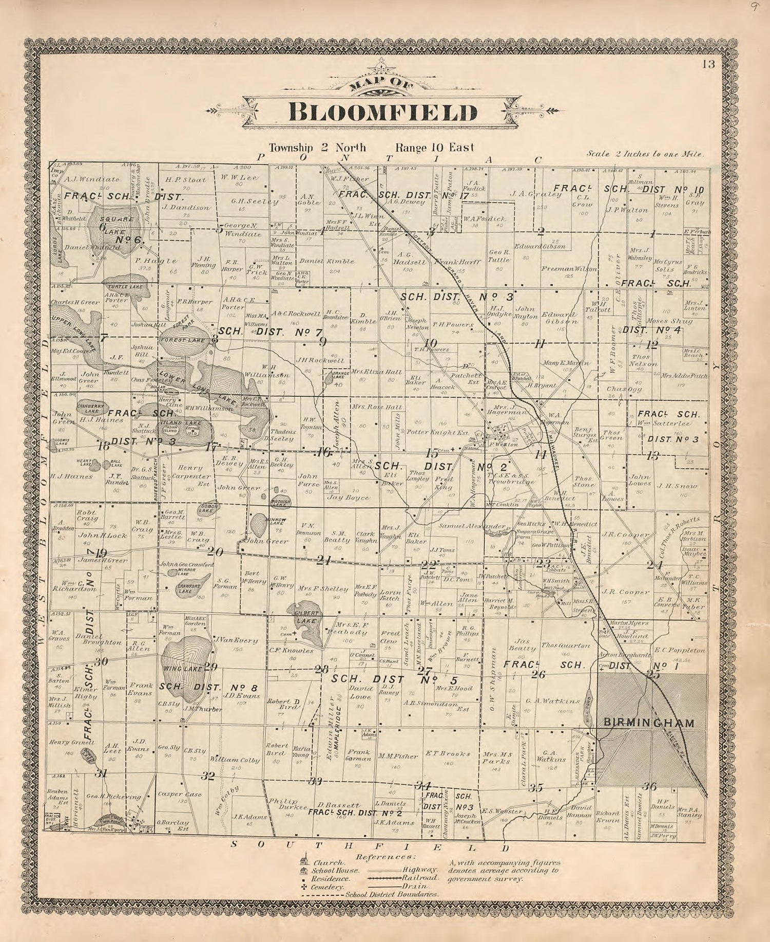Map of Bloomfield from Illustrated Atlas of Oakland County, Michigan : Compiled from Official Records and Local Inspections 1896 by Relic Map Company