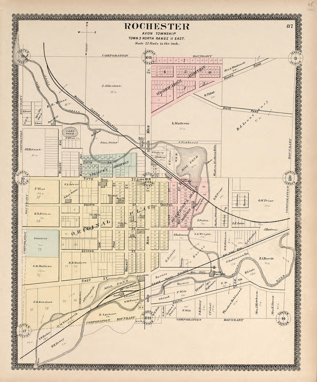 Rochester, Avon Township from Illustrated Atlas of Oakland County, Michigan : Compiled from Official Records and Local Inspections 1896 by Relic Map Company