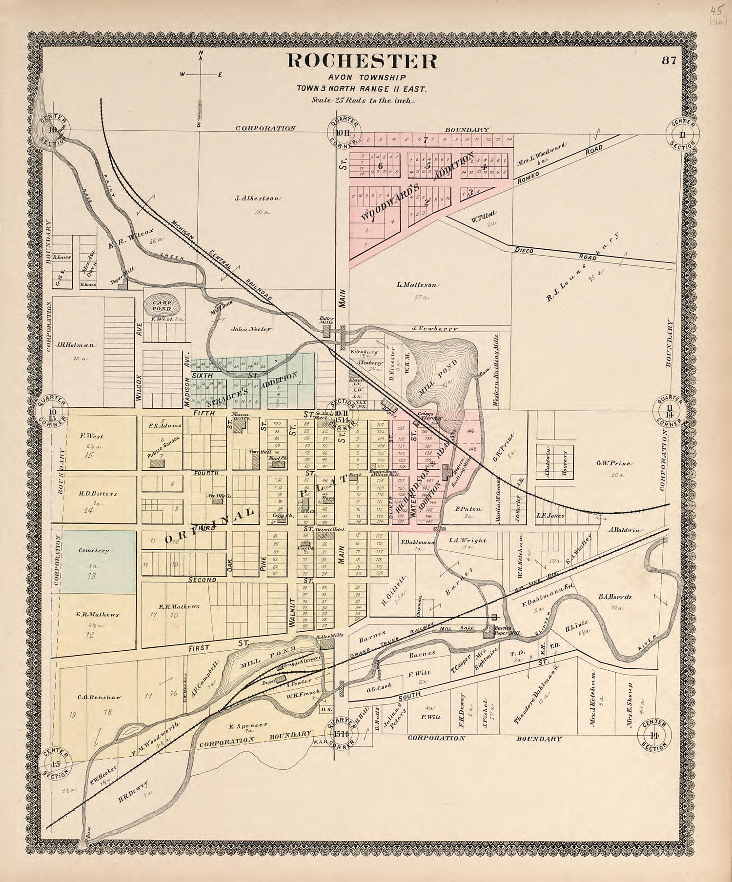 Rochester, Avon Township from Illustrated Atlas of Oakland County, Michigan : Compiled from Official Records and Local Inspections 1896 by Relic Map Company