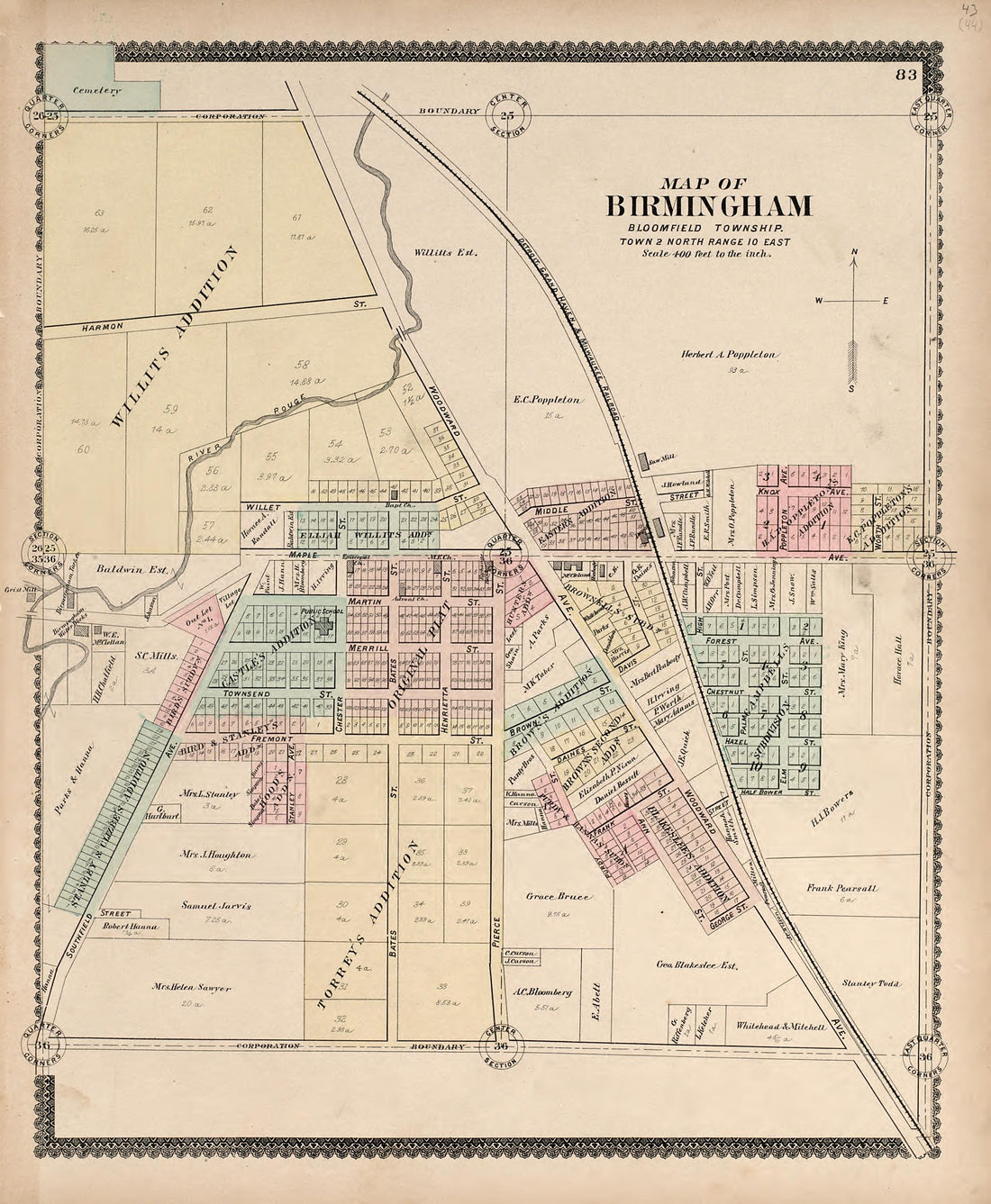 Map of Birmingham from Illustrated Atlas of Oakland County, Michigan : Compiled from Official Records and Local Inspections 1896 by Relic Map Company