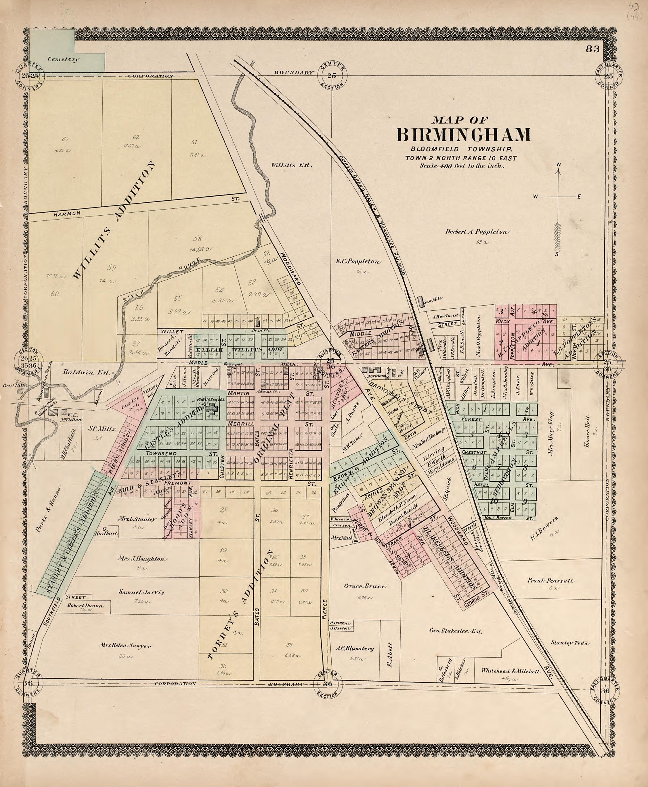 Map of Birmingham from Illustrated Atlas of Oakland County, Michigan : Compiled from Official Records and Local Inspections 1896 by Relic Map Company