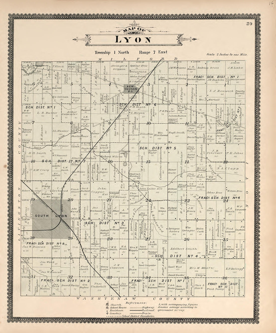 Map of Lyon from Illustrated Atlas of Oakland County, Michigan : Compiled from Official Records and Local Inspections 1896 by Relic Map Company