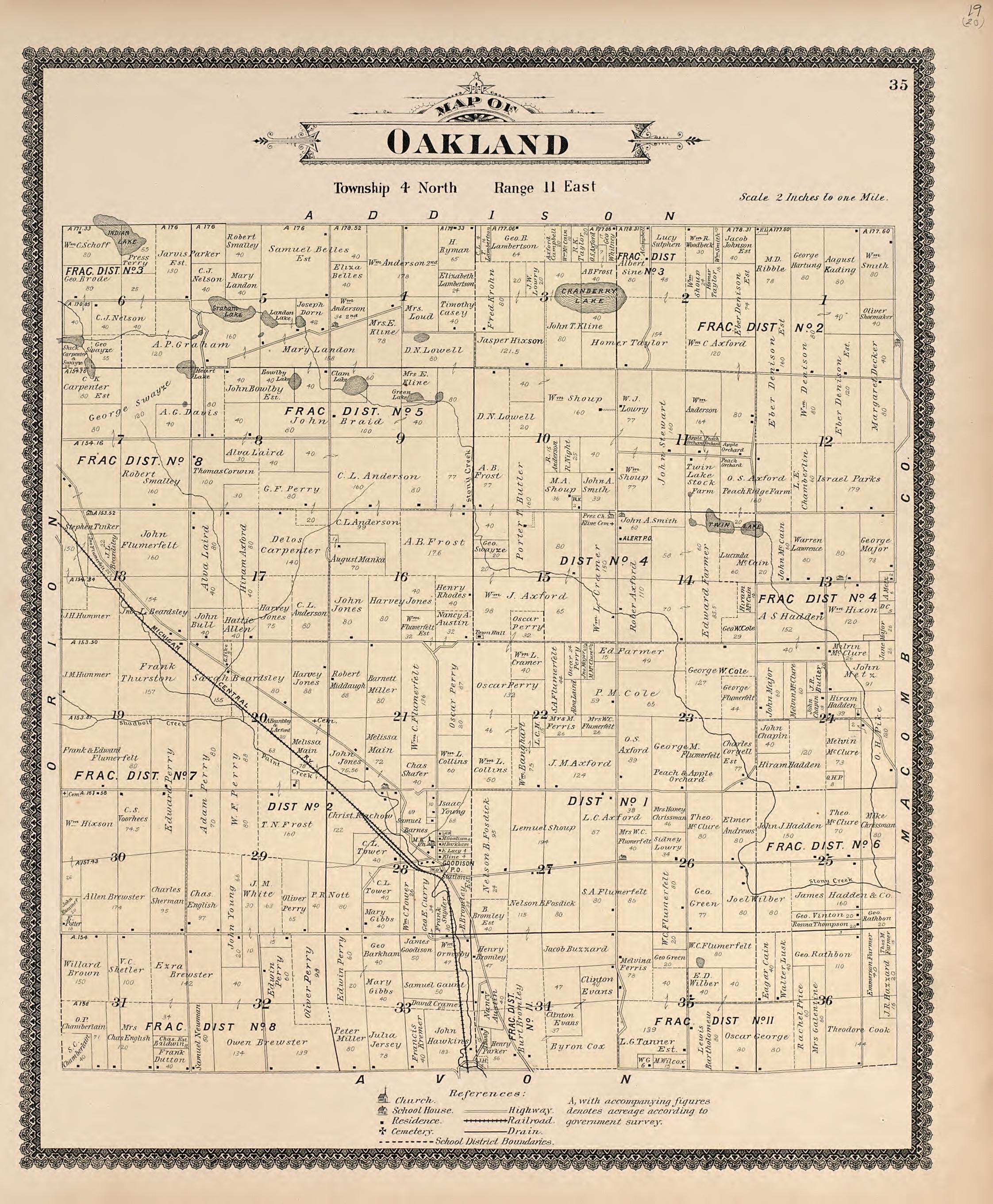 Map of Oakland from Illustrated Atlas of Oakland County, Michigan : Compiled from Official Records and Local Inspections 1896 by Relic Map Company