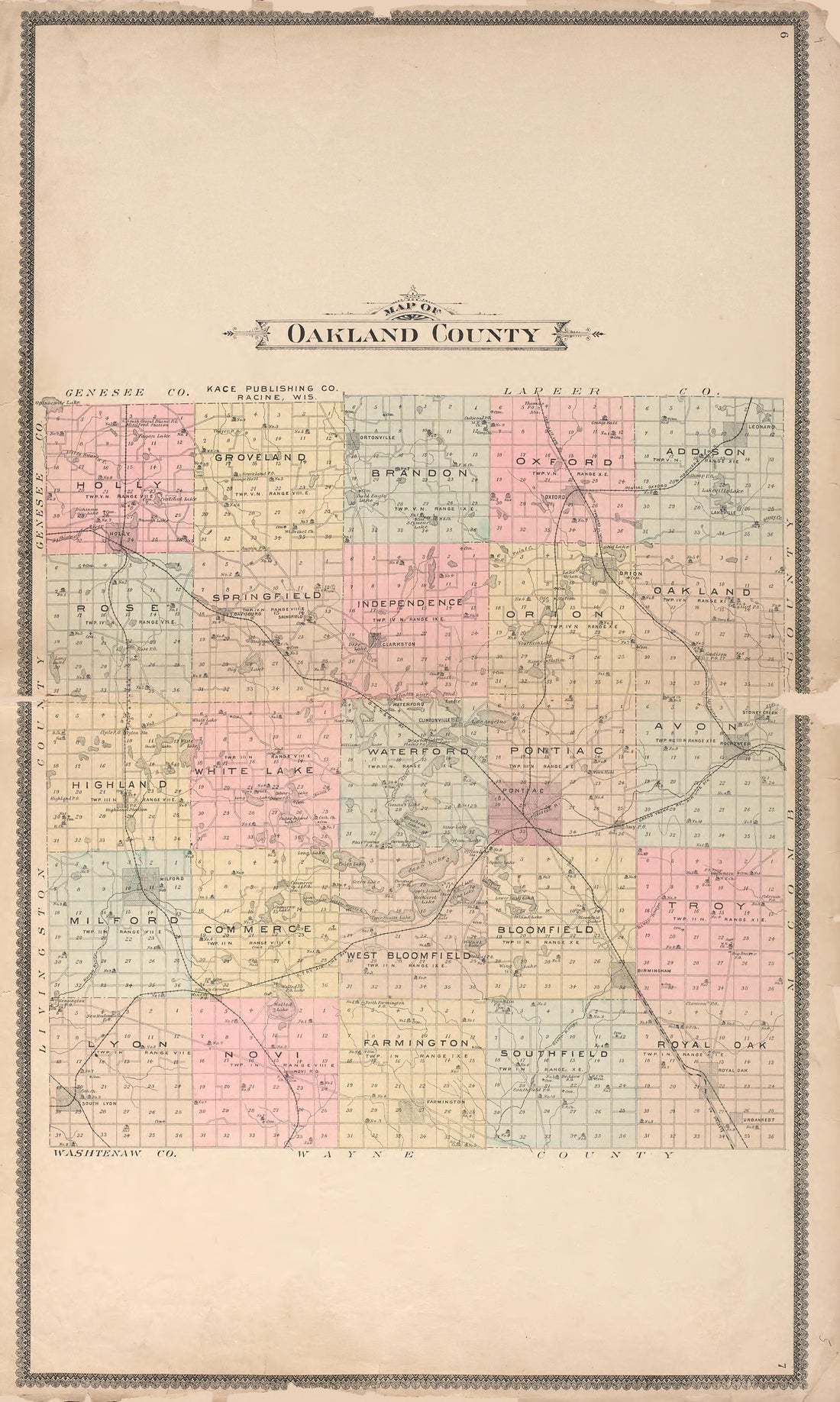 Oakland County from Illustrated Atlas of Oakland County, Michigan : Compiled from Official Records and Local Inspections 1896 by Relic Map Company