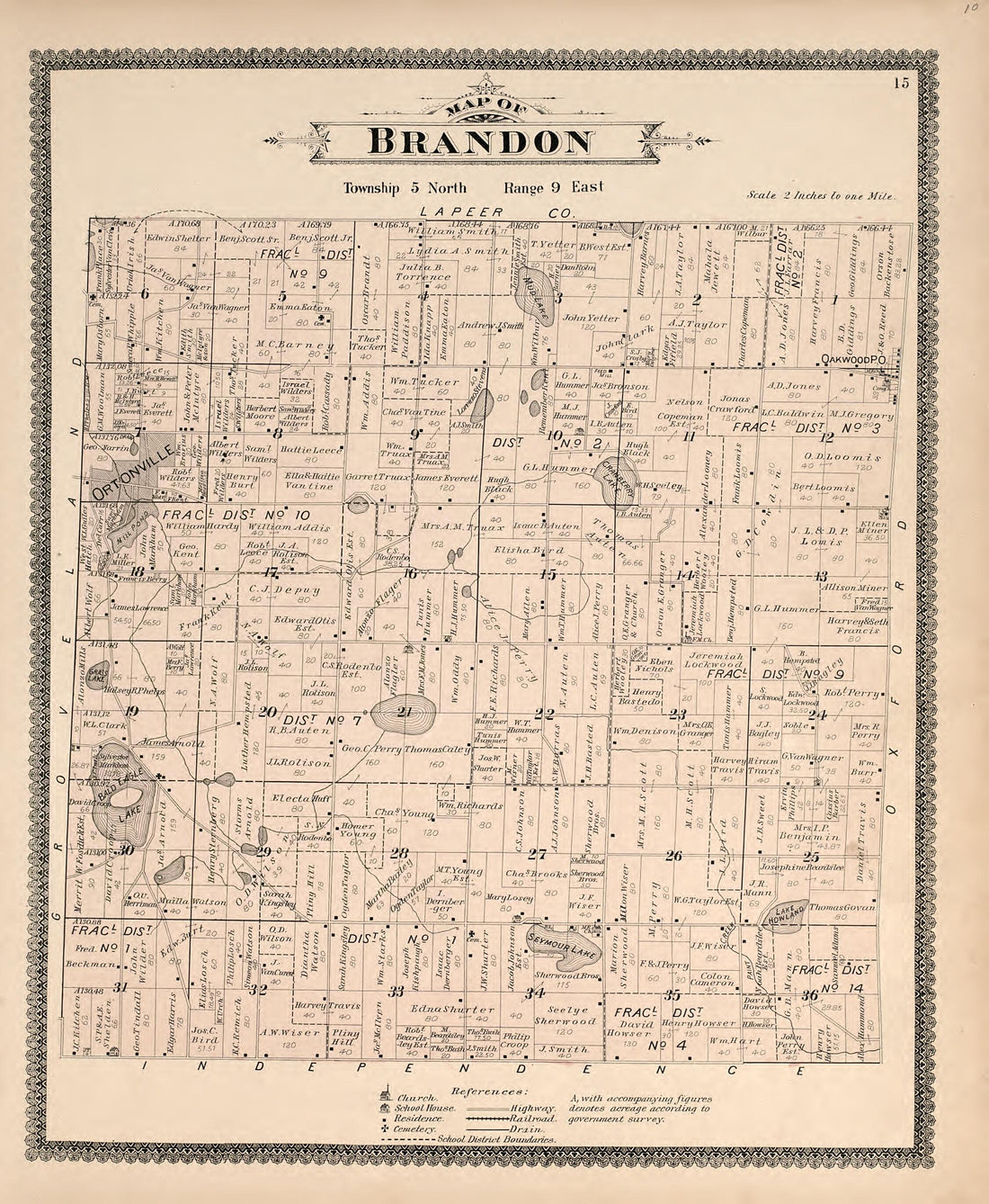 Map of Brandon from Illustrated Atlas of Oakland County, Michigan : Compiled from Official Records and Local Inspections 1896 by Relic Map Company