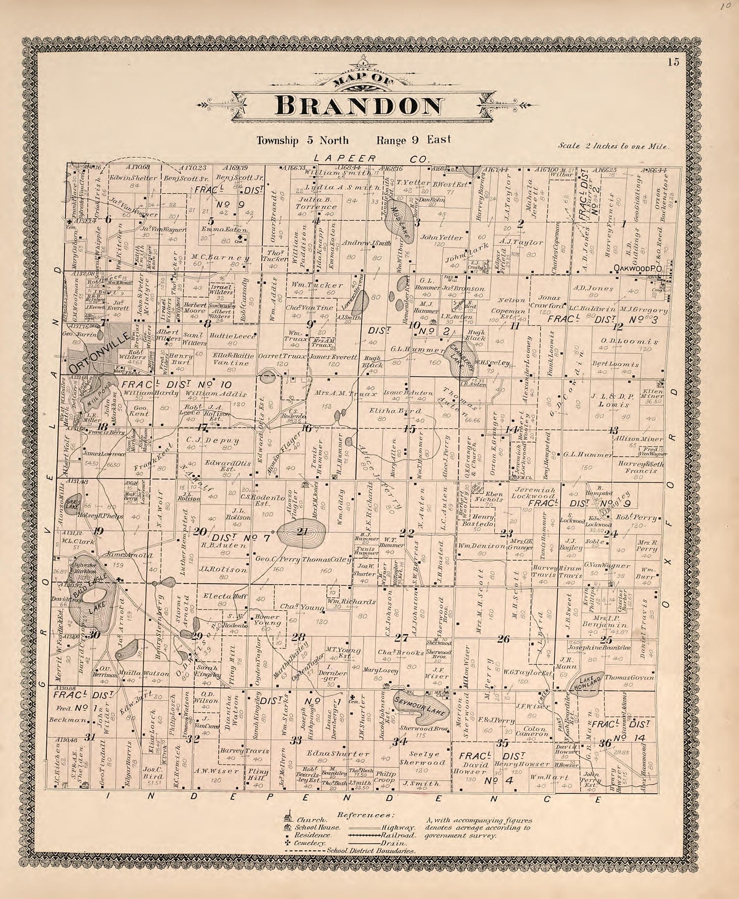 Map of Brandon from Illustrated Atlas of Oakland County, Michigan : Compiled from Official Records and Local Inspections 1896 by Relic Map Company
