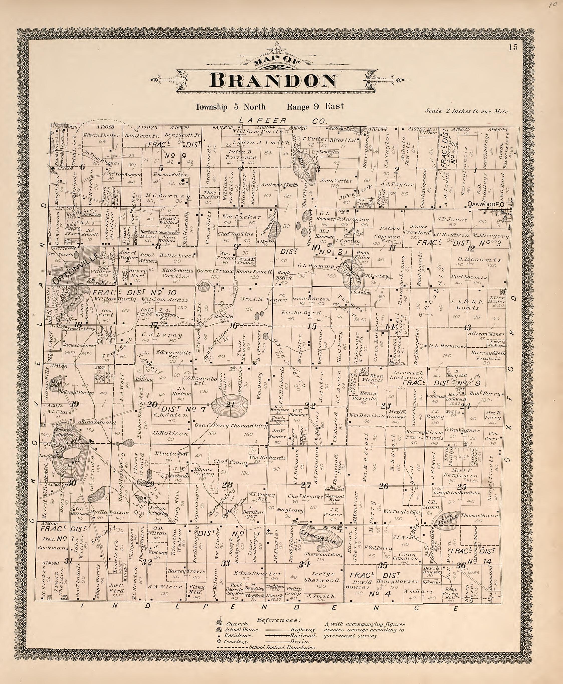 Map of Brandon from Illustrated Atlas of Oakland County, Michigan : Compiled from Official Records and Local Inspections 1896 by Relic Map Company