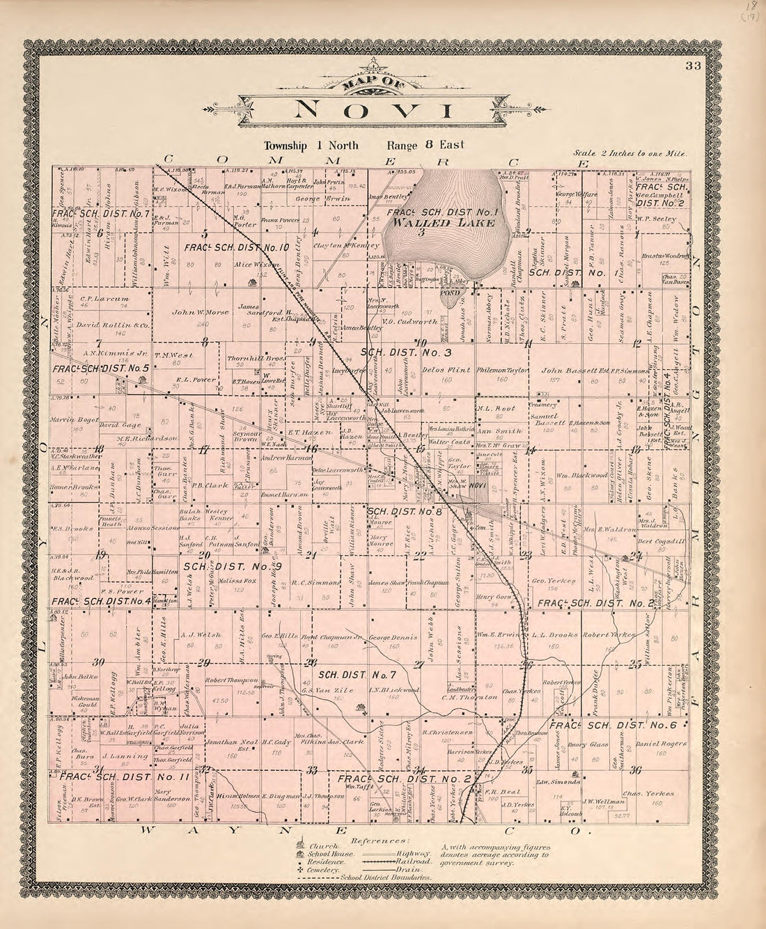 Map of Novi from Illustrated Atlas of Oakland County, Michigan : Compiled from Official Records and Local Inspections 1896 by Relic Map Company
