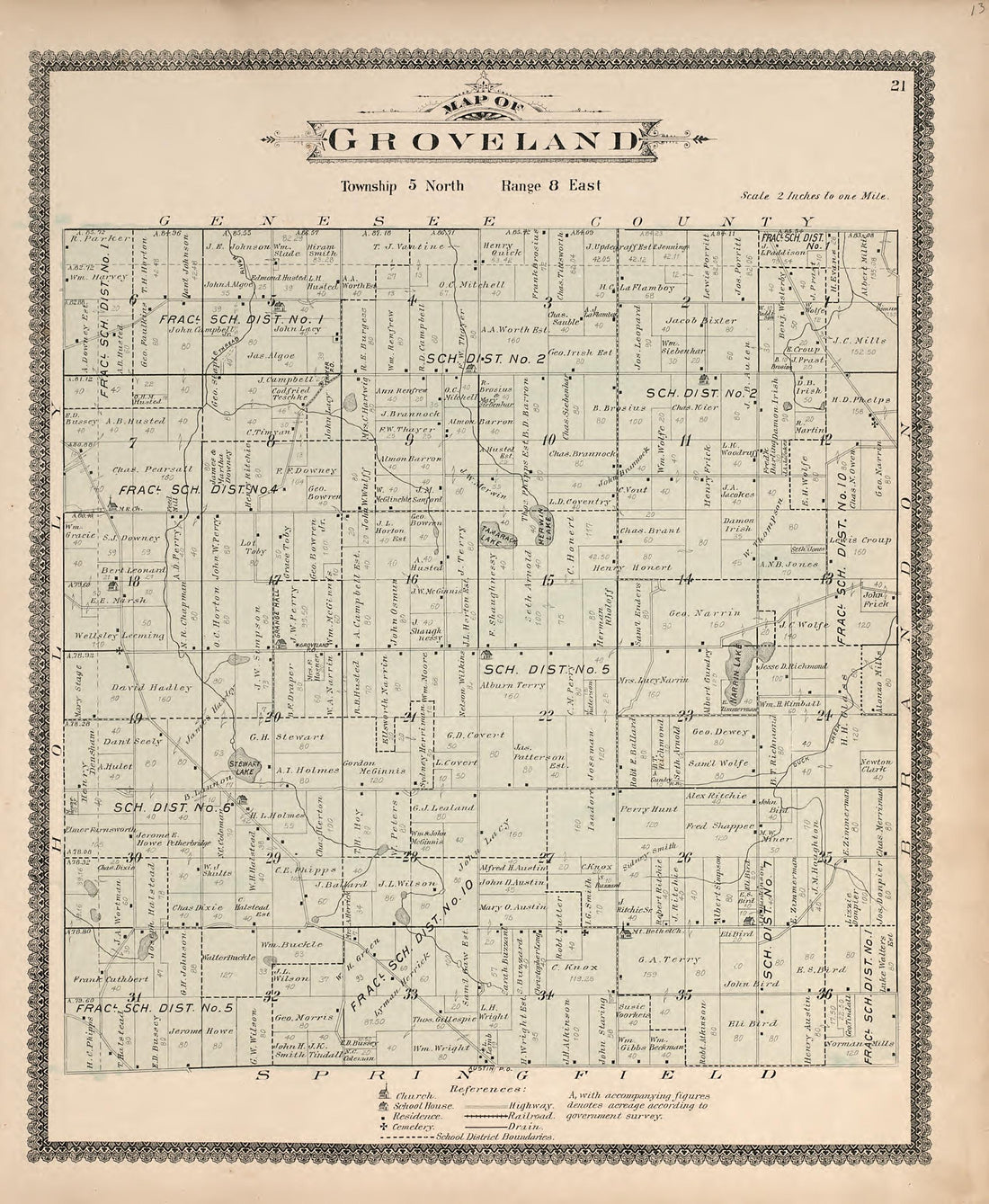 Map of Groveland from Illustrated Atlas of Oakland County, Michigan : Compiled from Official Records and Local Inspections 1896 by Relic Map Company