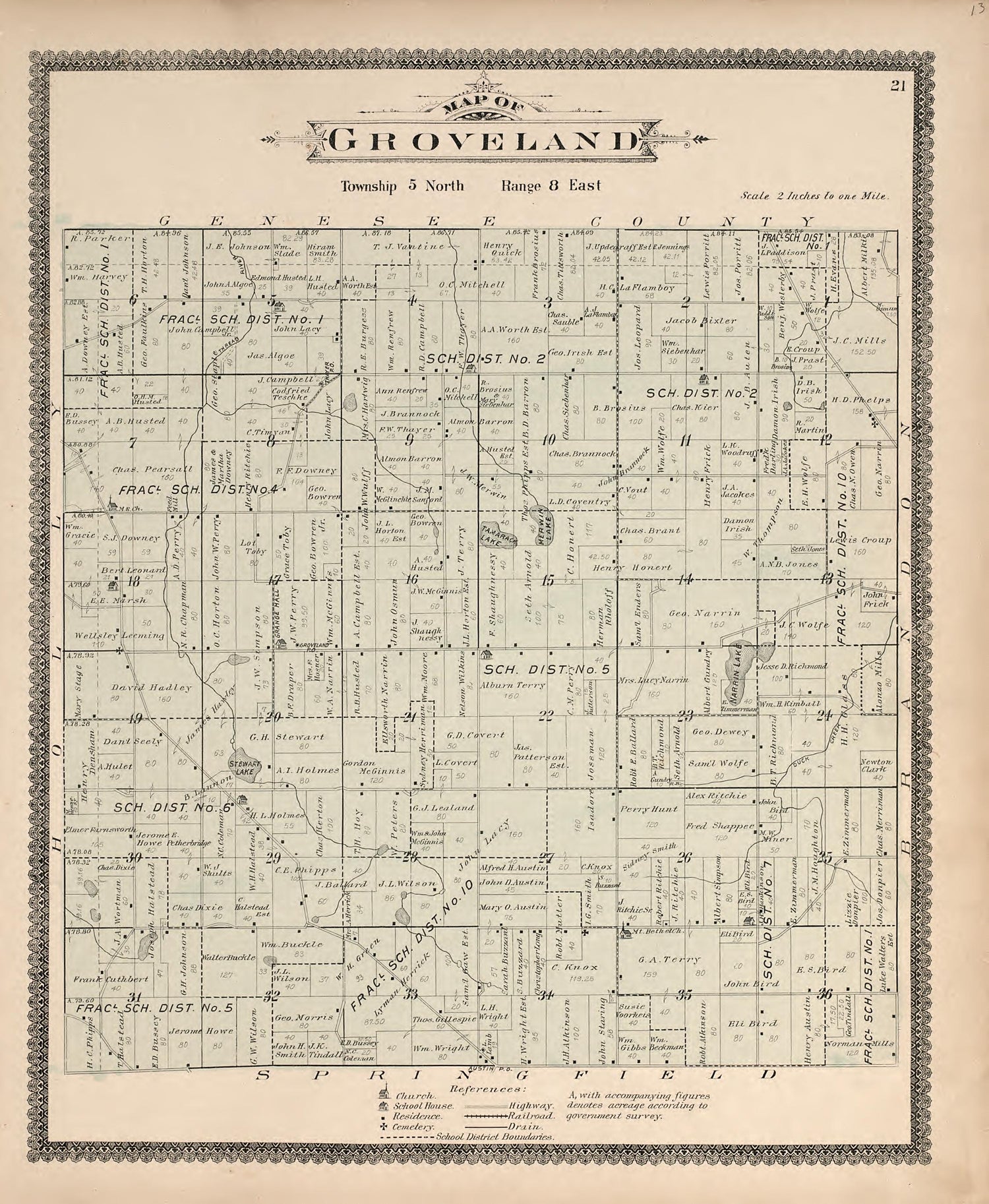 Map of Groveland from Illustrated Atlas of Oakland County, Michigan : Compiled from Official Records and Local Inspections 1896 by Relic Map Company