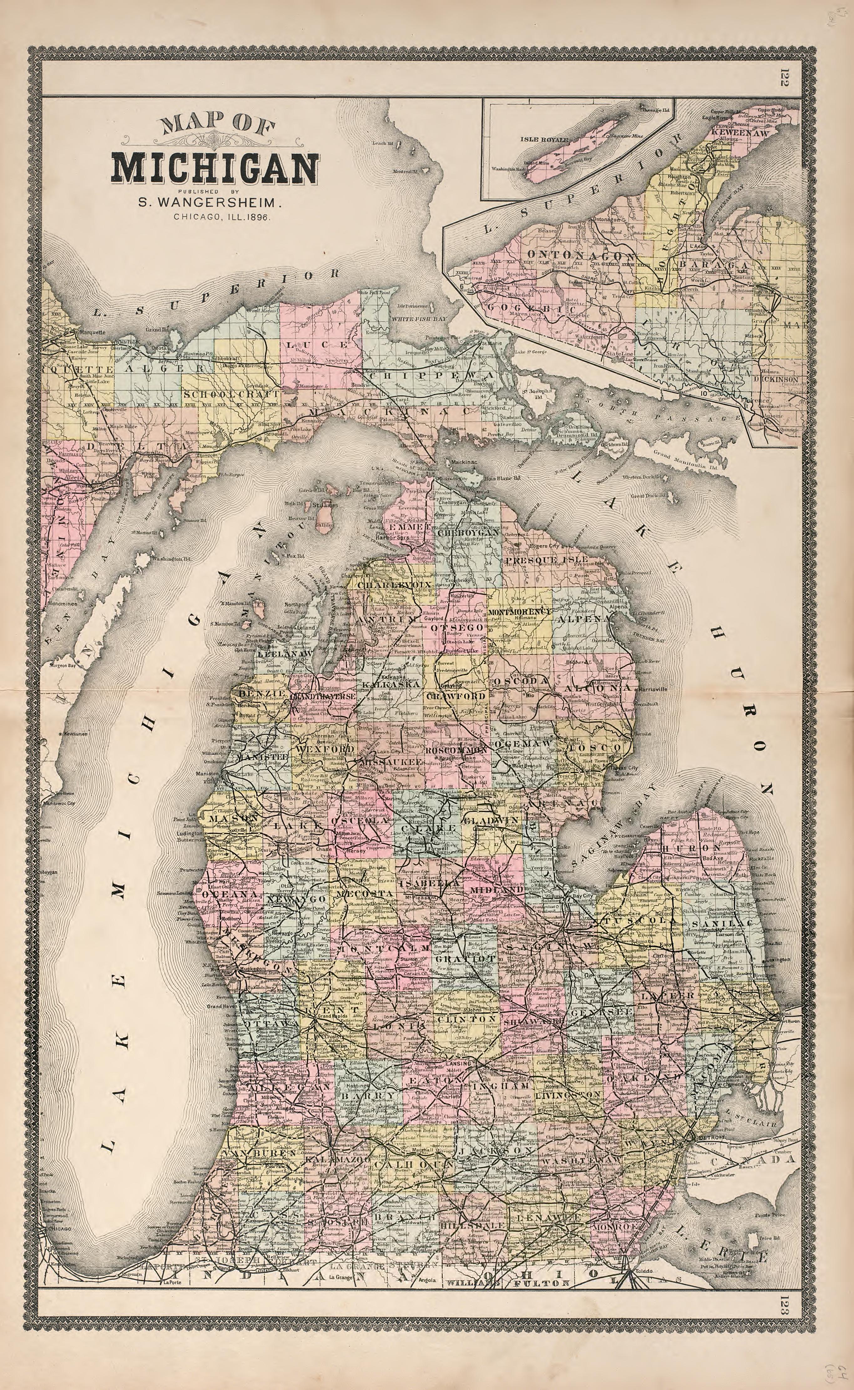 Map of Michigan from Illustrated Atlas of Oakland County, Michigan : Compiled from Official Records and Local Inspections 1896 by Relic Map Company