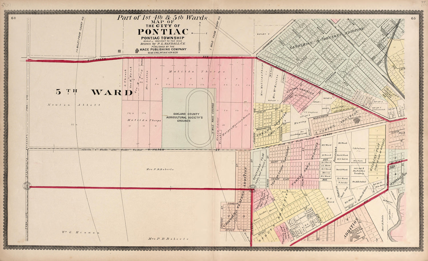 Part of the 4th &amp; 5th Wards - Map of the City of Pontiac from Illustrated Atlas of Oakland County, Michigan : Compiled from Official Records and Local Inspections 1896 by Relic Map Company