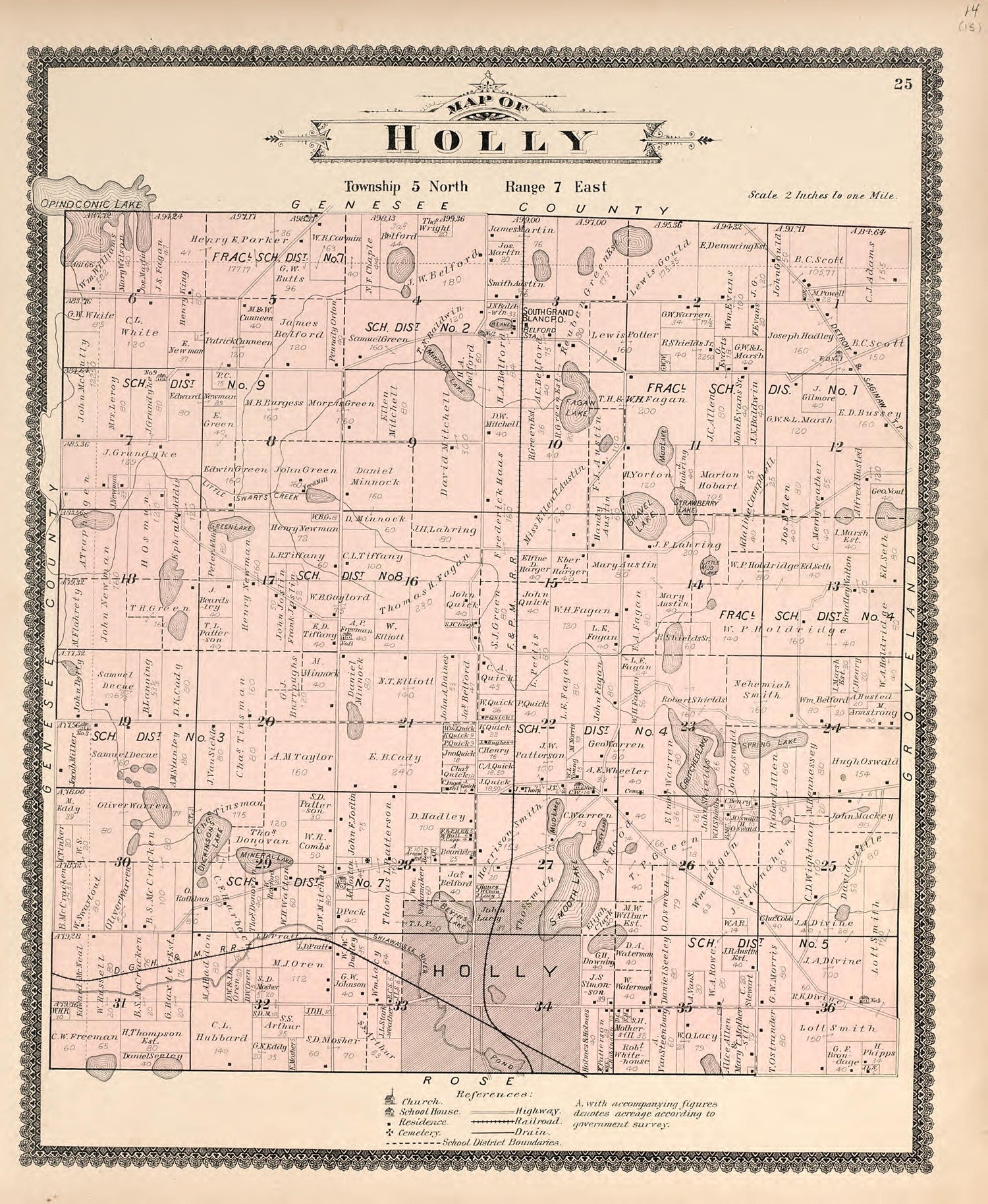 Map of Holly from Illustrated Atlas of Oakland County, Michigan : Compiled from Official Records and Local Inspections 1896 by Relic Map Company
