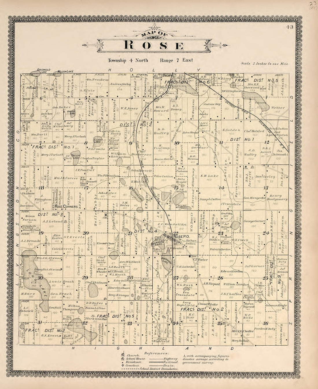 Map of Rose from Illustrated Atlas of Oakland County, Michigan : Compiled from Official Records and Local Inspections 1896 by Relic Map Company