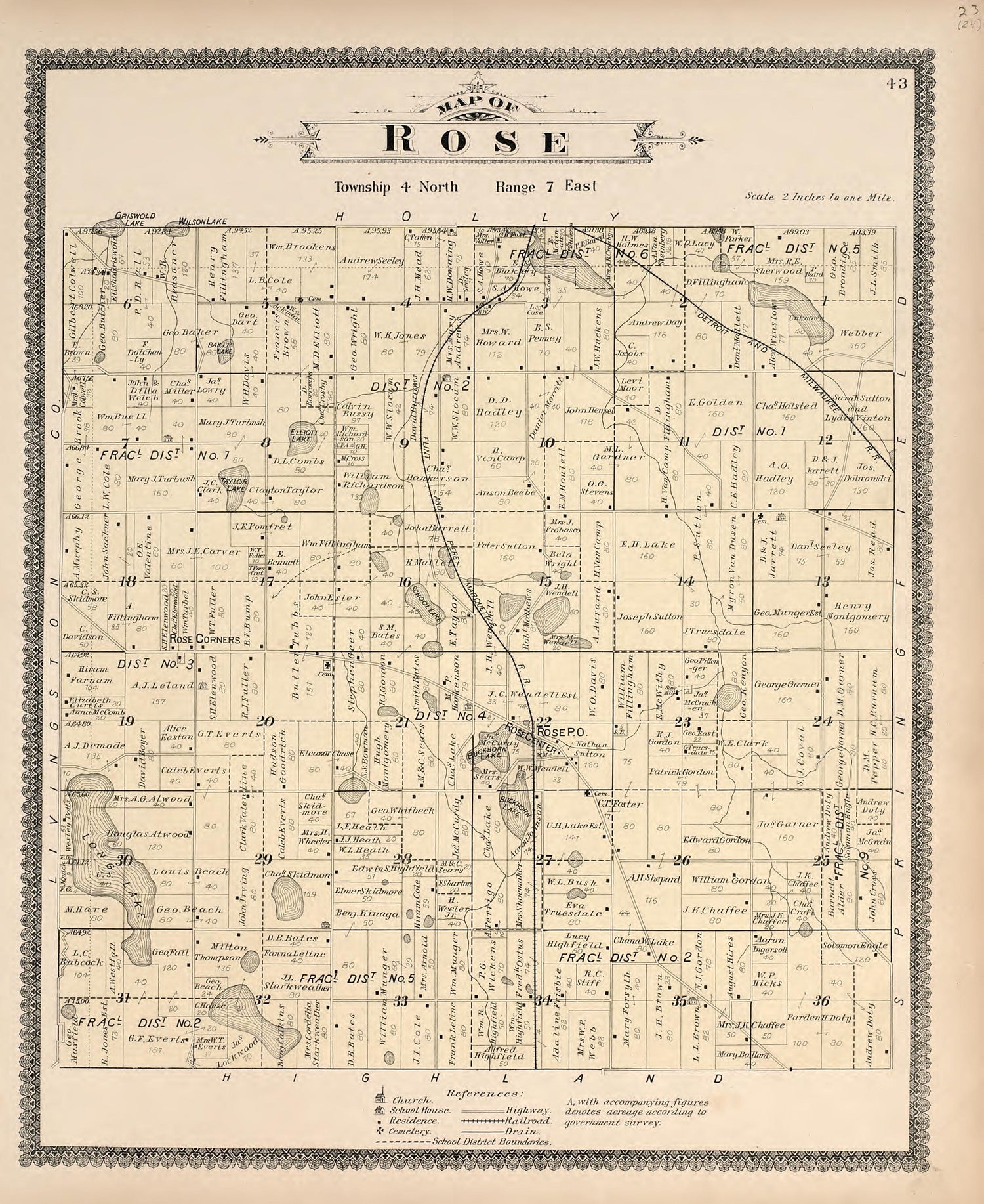 Map of Rose from Illustrated Atlas of Oakland County, Michigan : Compiled from Official Records and Local Inspections 1896 by Relic Map Company