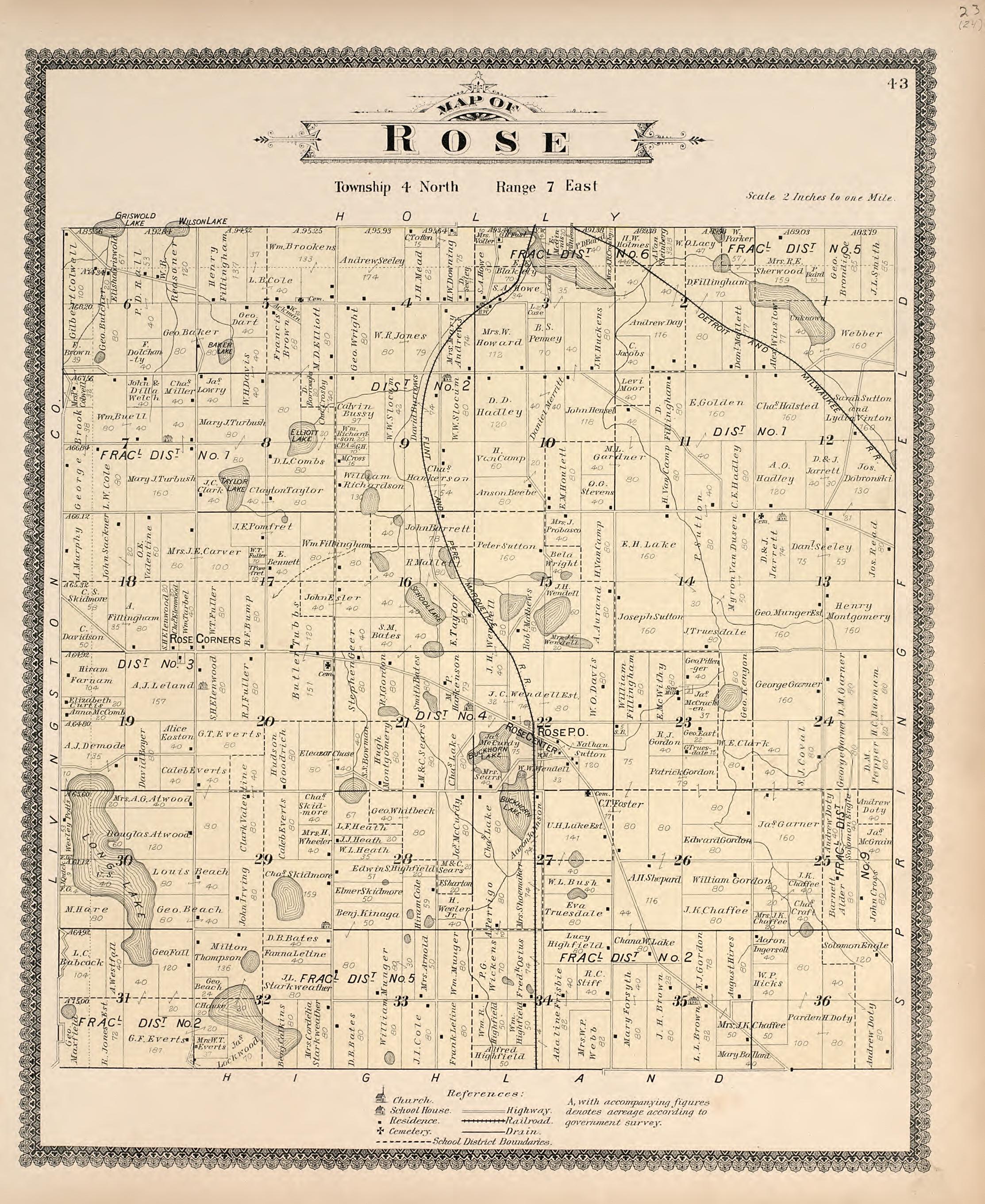 Map of Rose from Illustrated Atlas of Oakland County, Michigan : Compiled from Official Records and Local Inspections 1896 by Relic Map Company