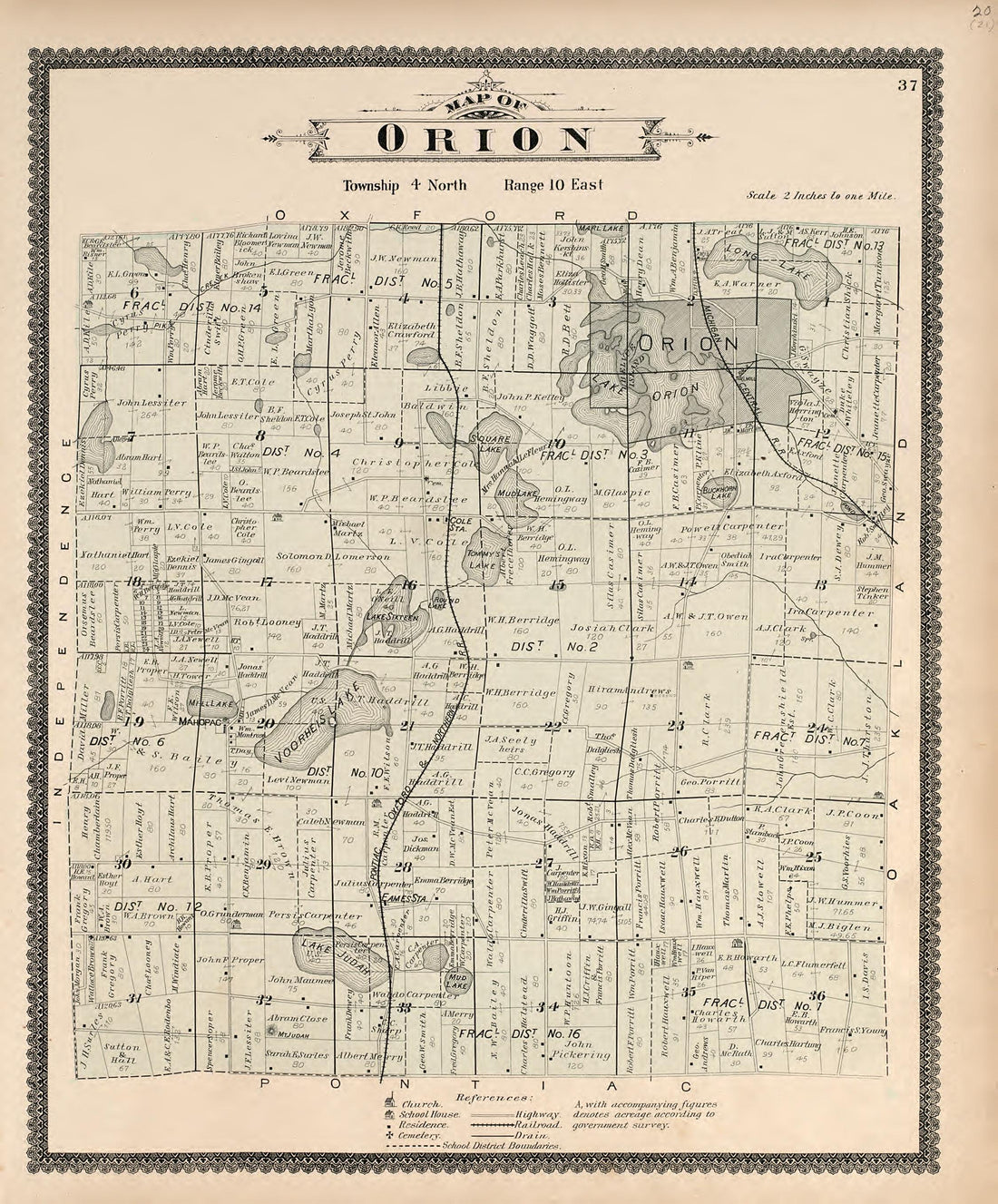 Map of Orion from Illustrated Atlas of Oakland County, Michigan : Compiled from Official Records and Local Inspections 1896 by Relic Map Company