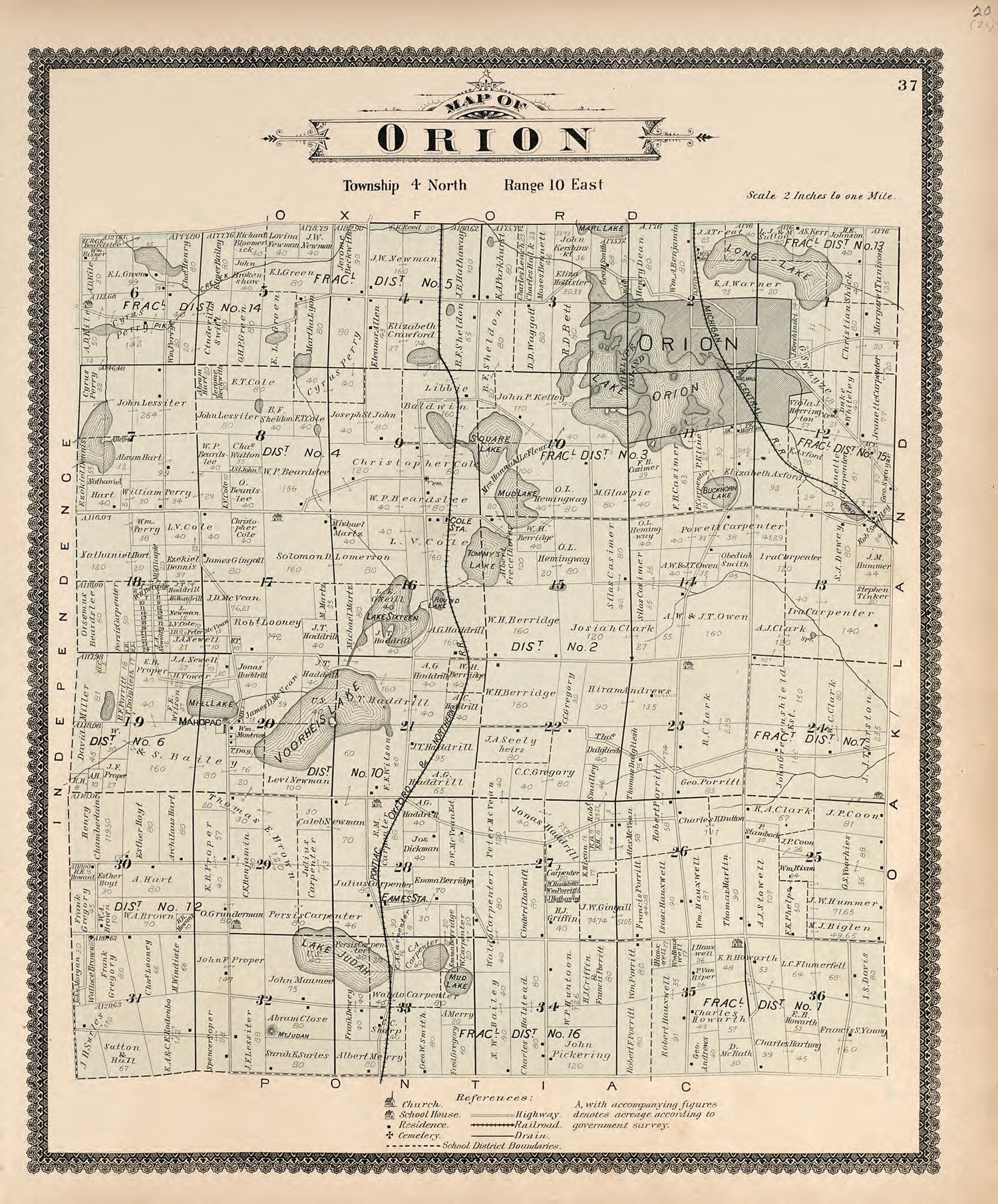 Map of Orion from Illustrated Atlas of Oakland County, Michigan : Compiled from Official Records and Local Inspections 1896 by Relic Map Company