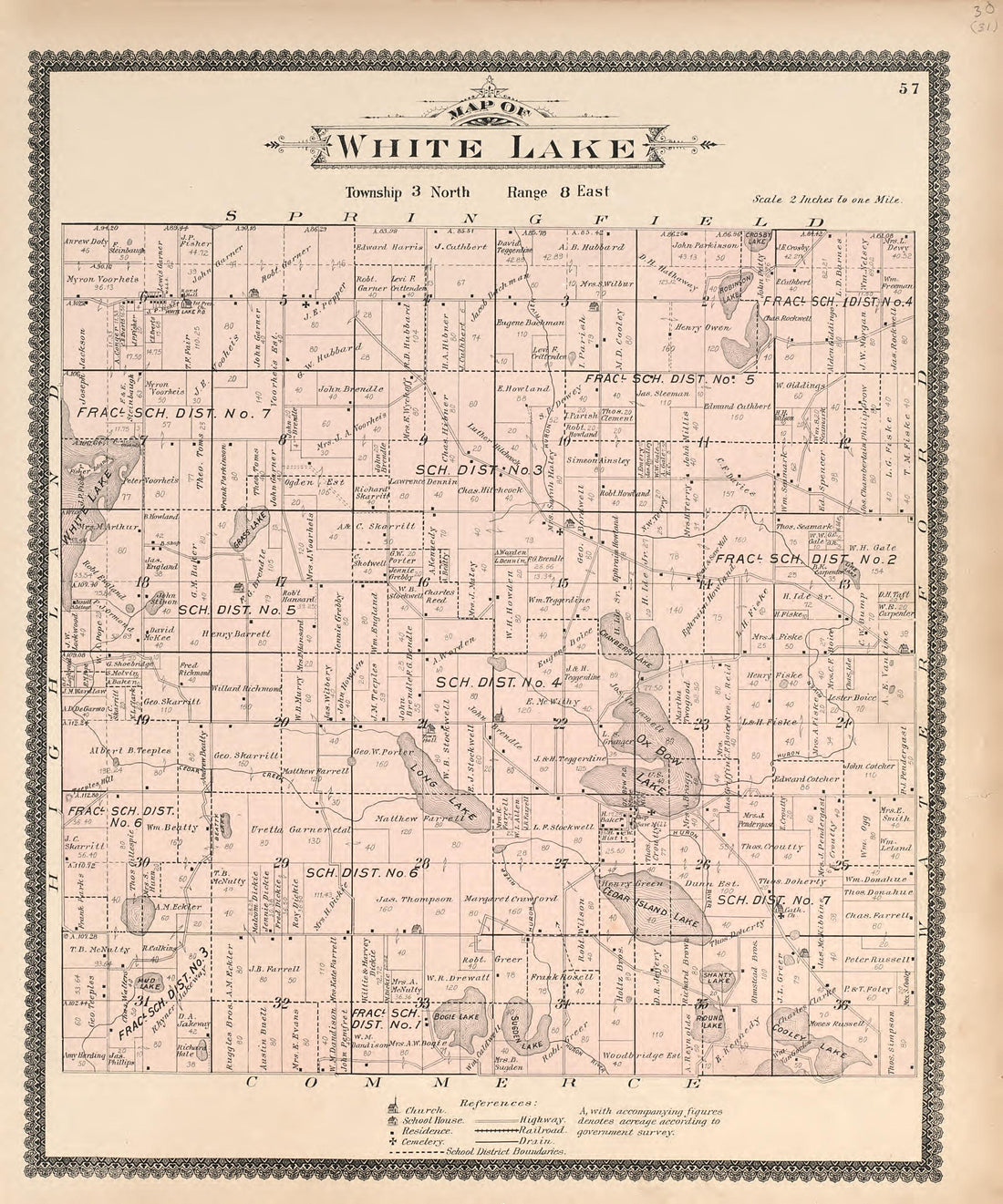 Map of White Lake from Illustrated Atlas of Oakland County, Michigan : Compiled from Official Records and Local Inspections 1896 by Relic Map Company