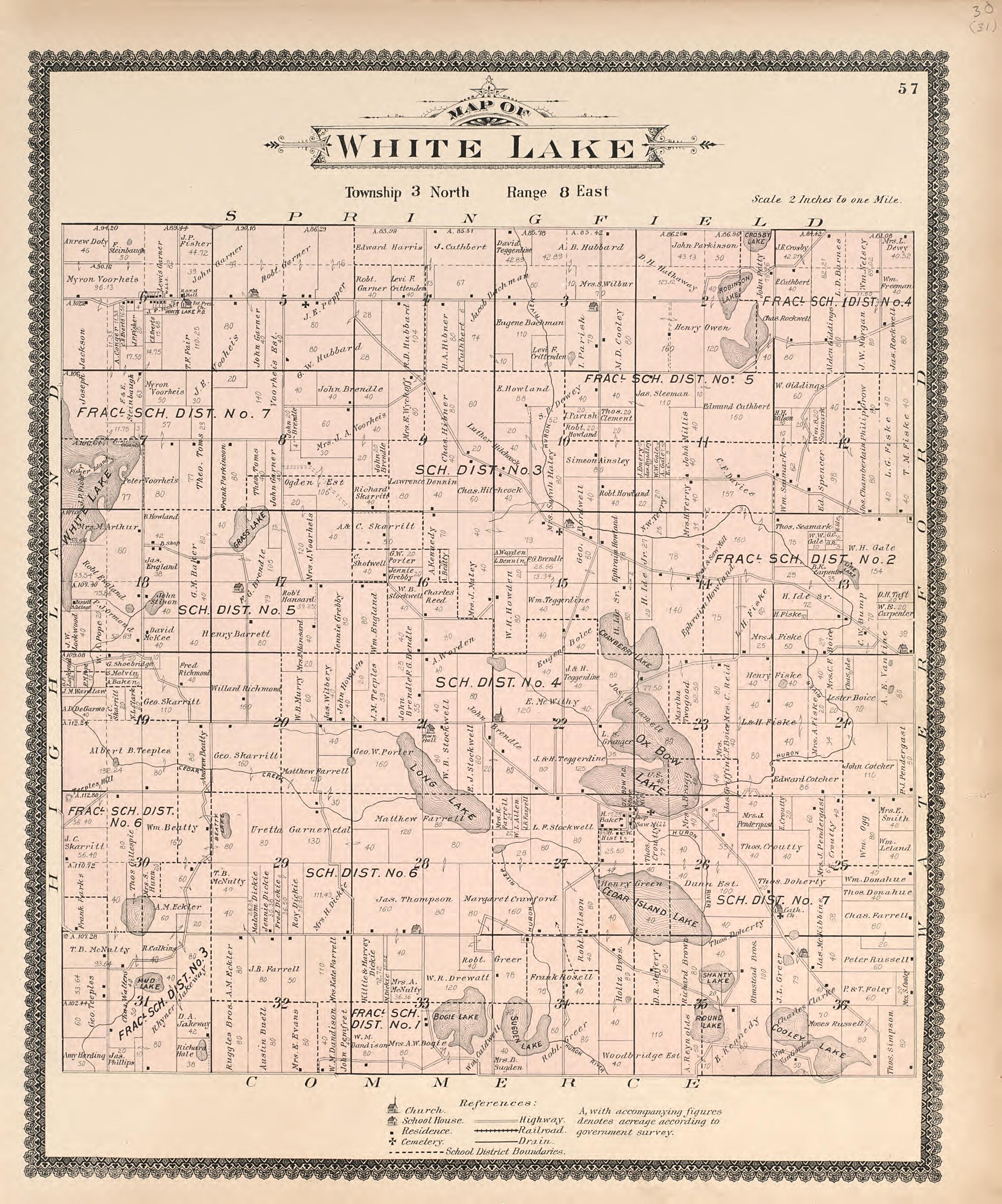 Map of White Lake from Illustrated Atlas of Oakland County, Michigan : Compiled from Official Records and Local Inspections 1896 by Relic Map Company