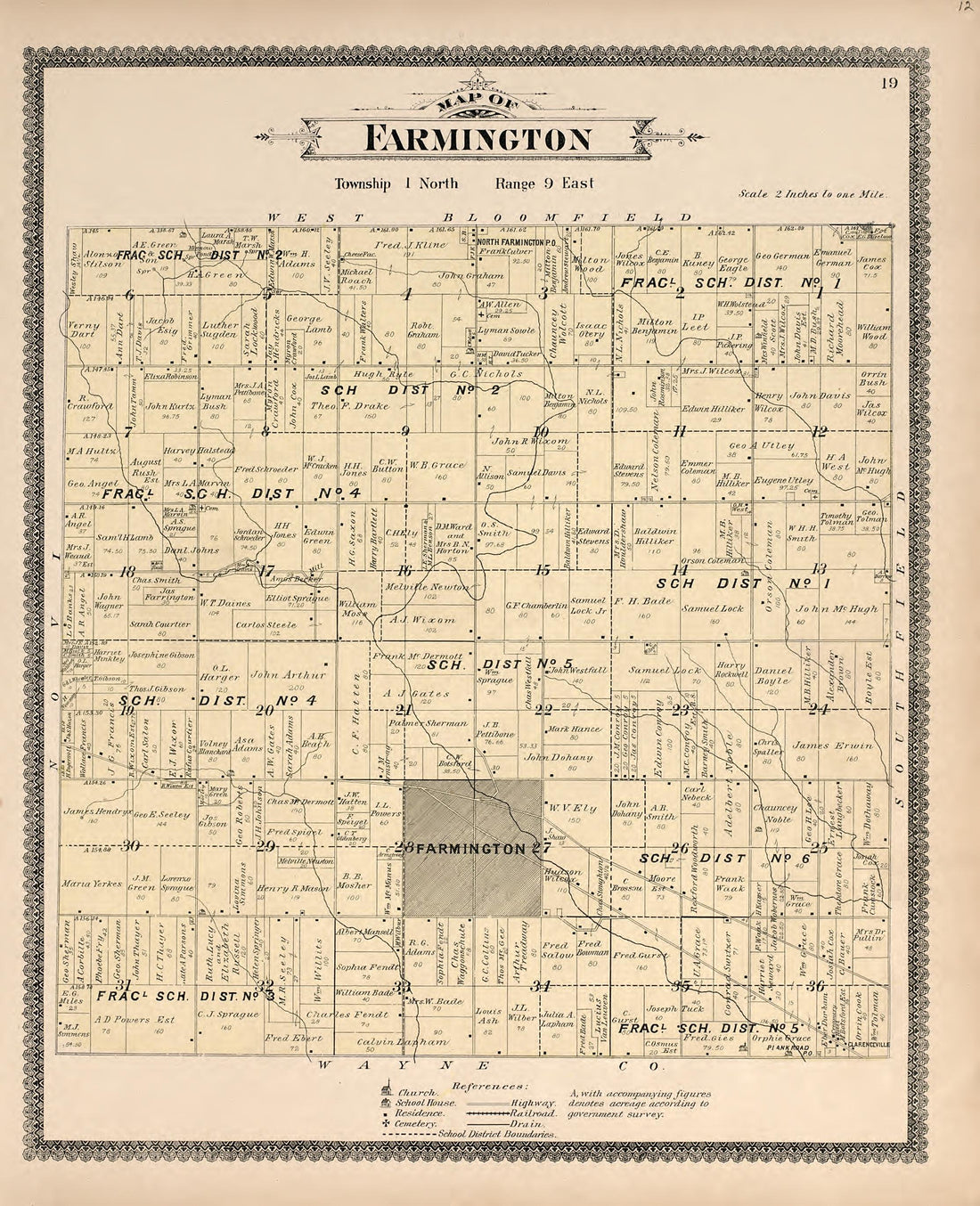 Map of Farmington from Illustrated Atlas of Oakland County, Michigan : Compiled from Official Records and Local Inspections 1896 by Relic Map Company