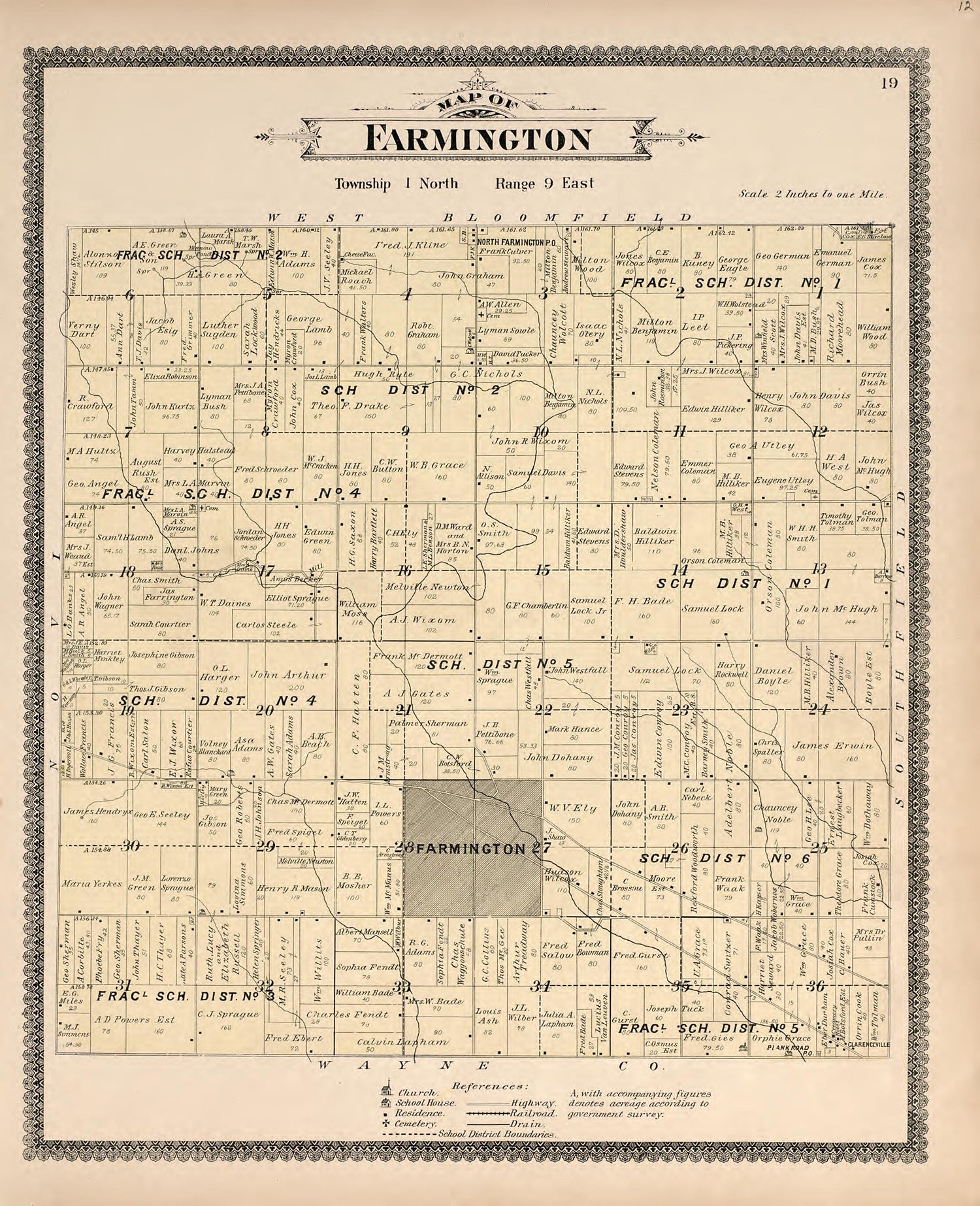 Map of Farmington from Illustrated Atlas of Oakland County, Michigan : Compiled from Official Records and Local Inspections 1896 by Relic Map Company