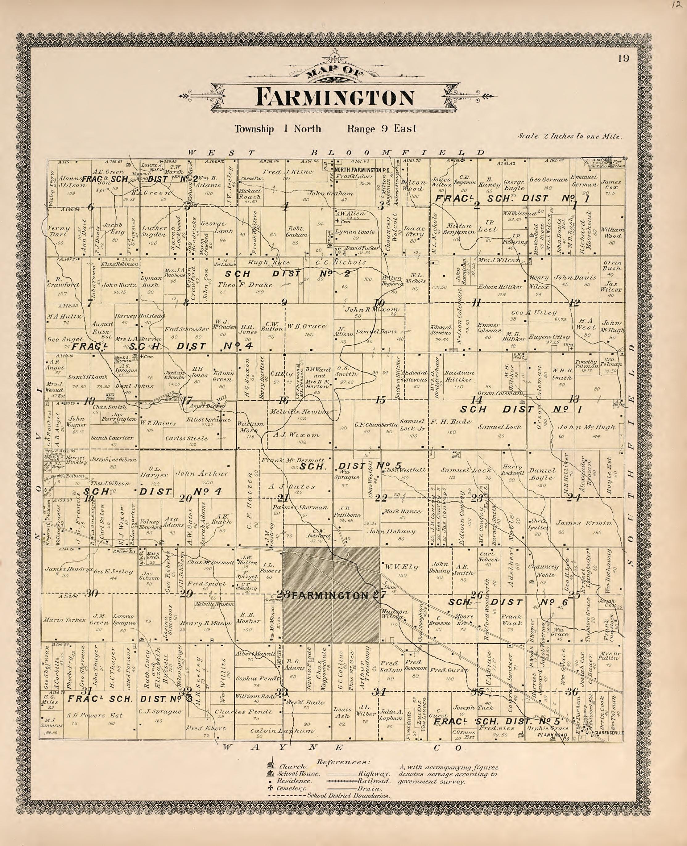 Map of Farmington from Illustrated Atlas of Oakland County, Michigan : Compiled from Official Records and Local Inspections 1896 by Relic Map Company