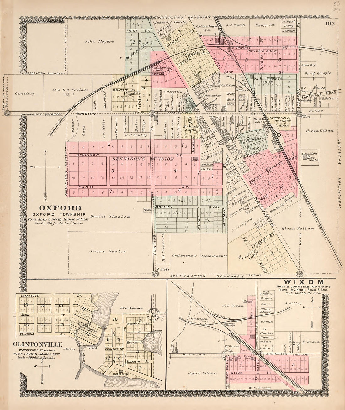 Oxford; Wixom; Clintonville from Illustrated Atlas of Oakland County, Michigan : Compiled from Official Records and Local Inspections 1896 by Relic Map Company