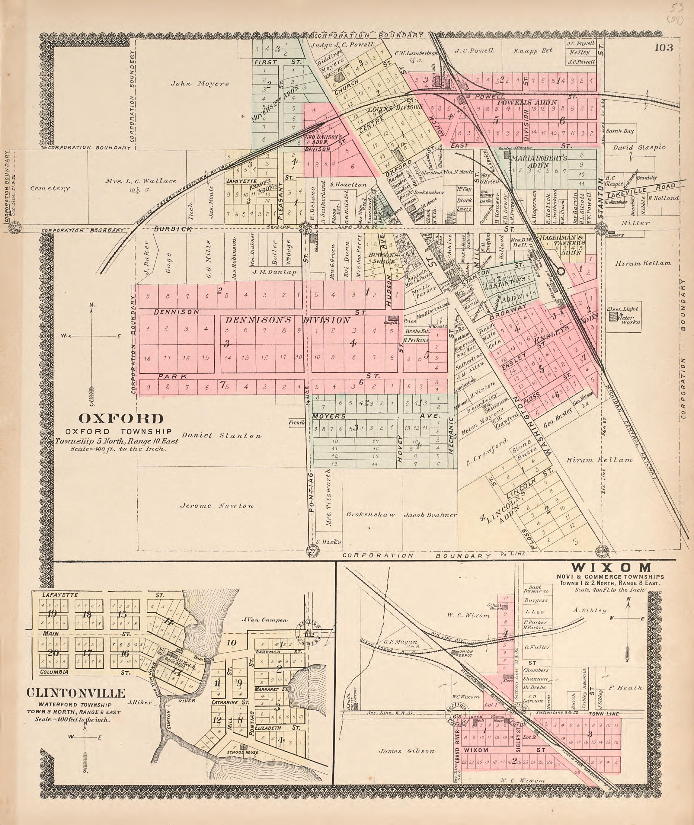 Oxford; Wixom; Clintonville from Illustrated Atlas of Oakland County, Michigan : Compiled from Official Records and Local Inspections 1896 by Relic Map Company