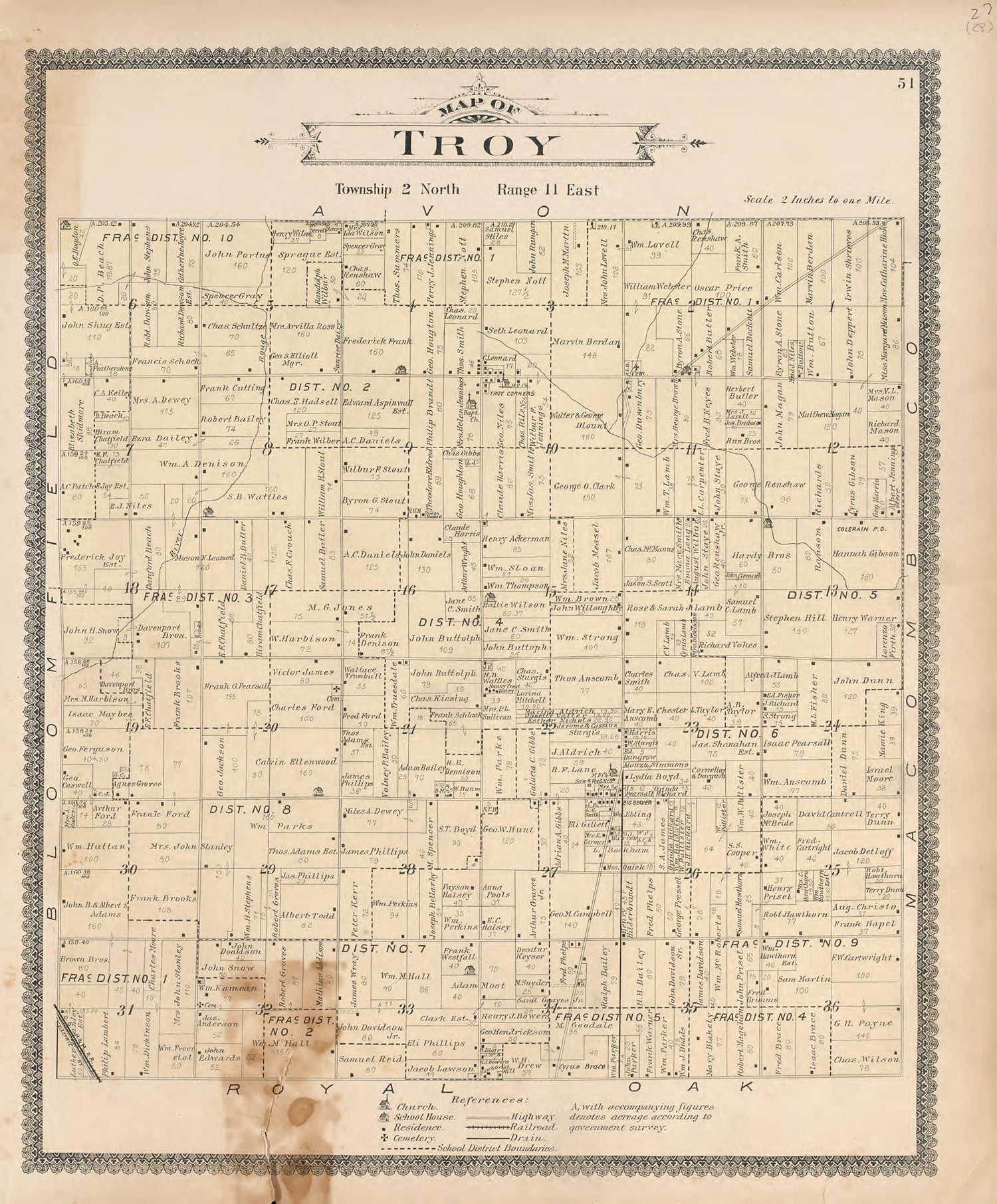Map of Troy from Illustrated Atlas of Oakland County, Michigan : Compiled from Official Records and Local Inspections 1896 by Relic Map Company