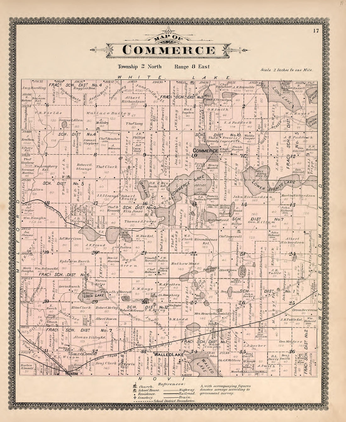 Map of Commerce from Illustrated Atlas of Oakland County, Michigan : Compiled from Official Records and Local Inspections 1896 by Relic Map Company
