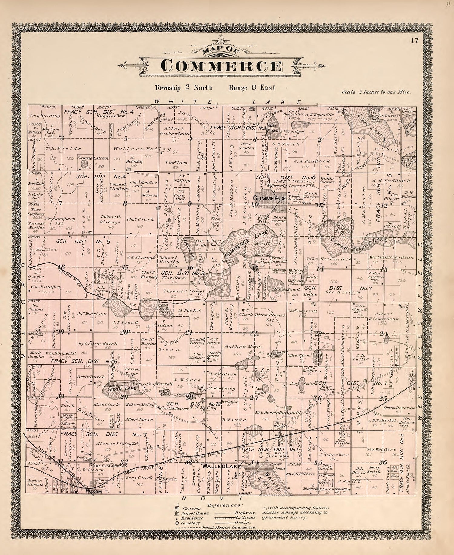 Map of Commerce from Illustrated Atlas of Oakland County, Michigan : Compiled from Official Records and Local Inspections 1896 by Relic Map Company