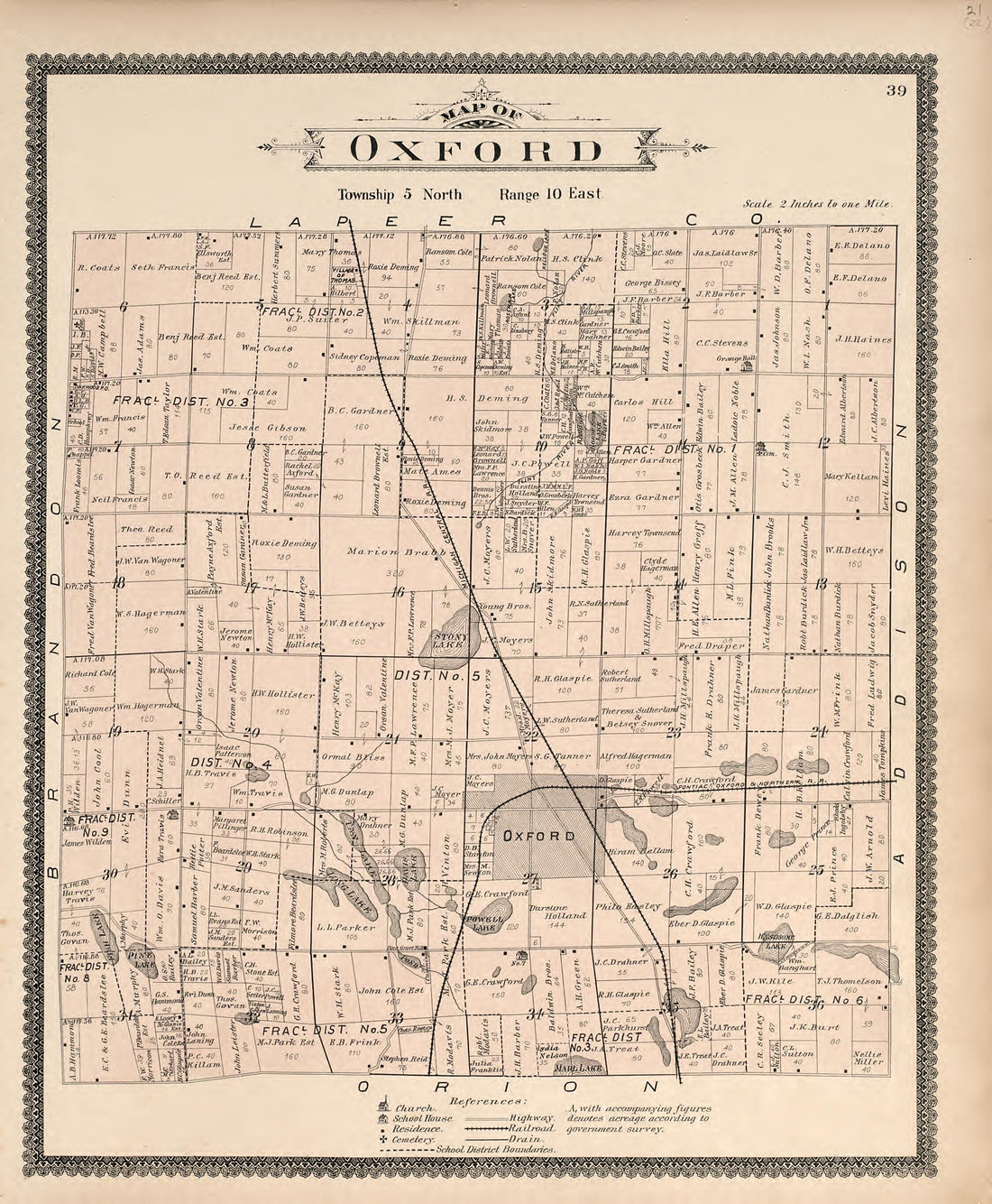 Map of Oxford from Illustrated Atlas of Oakland County, Michigan : Compiled from Official Records and Local Inspections 1896 by Relic Map Company