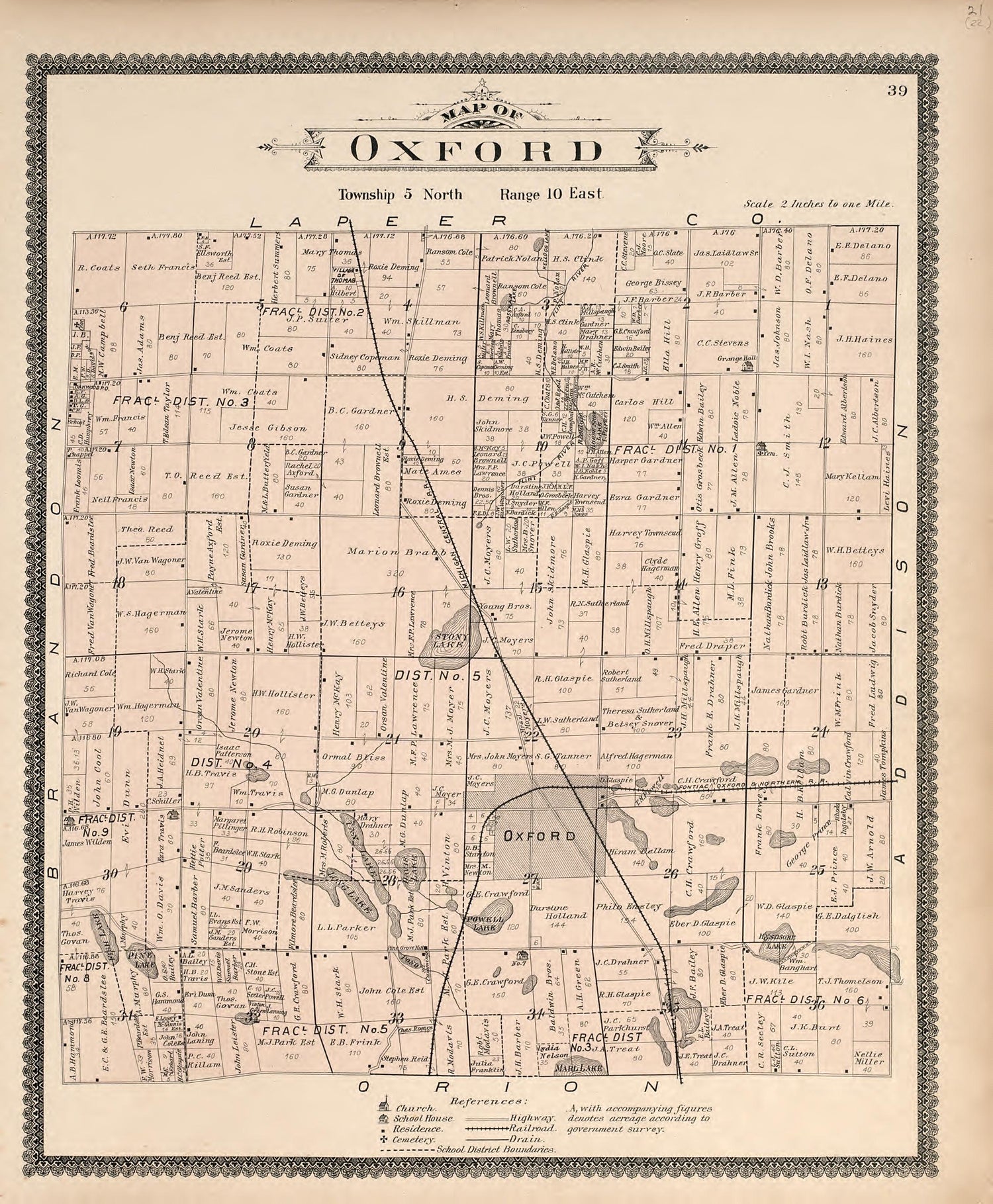 Map of Oxford from Illustrated Atlas of Oakland County, Michigan : Compiled from Official Records and Local Inspections 1896 by Relic Map Company