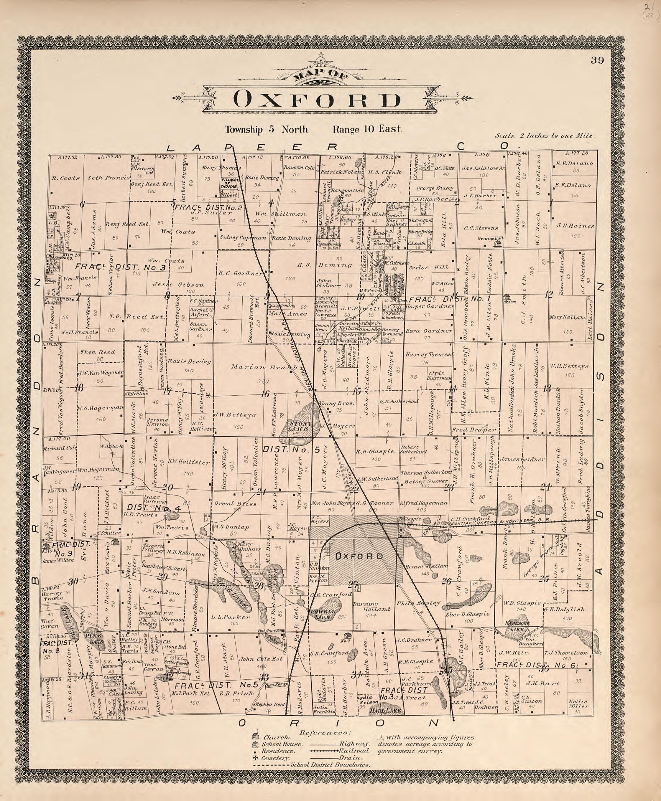 Map of Oxford from Illustrated Atlas of Oakland County, Michigan : Compiled from Official Records and Local Inspections 1896 by Relic Map Company
