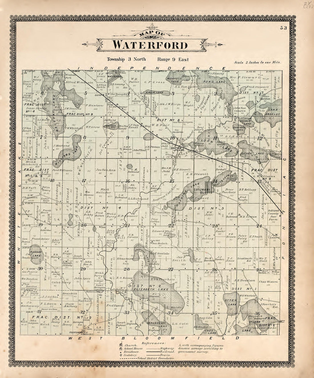 Map of Waterfront from Illustrated Atlas of Oakland County, Michigan : Compiled from Official Records and Local Inspections 1896 by Relic Map Company