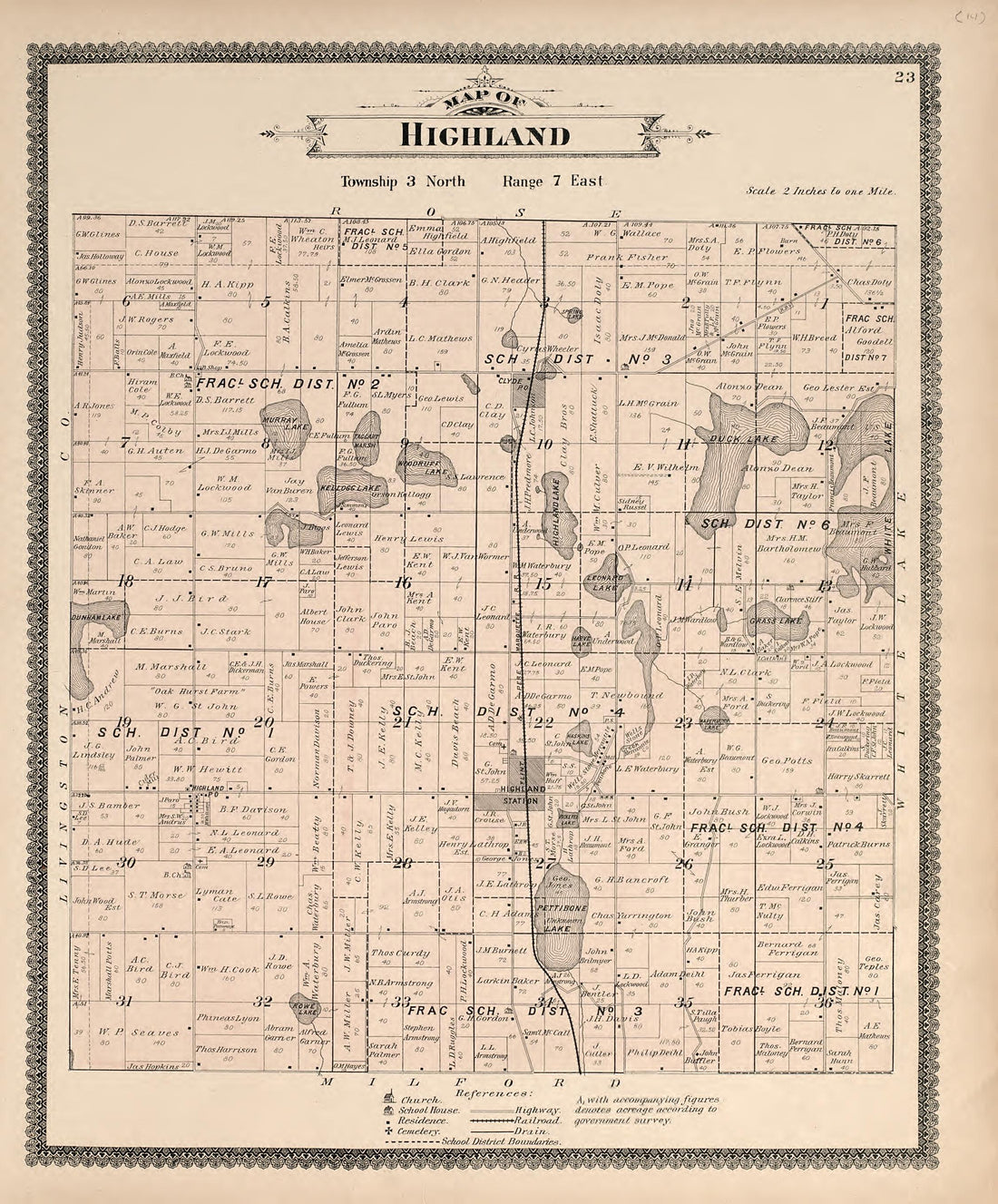 Map of Highland from Illustrated Atlas of Oakland County, Michigan : Compiled from Official Records and Local Inspections 1896 by Relic Map Company