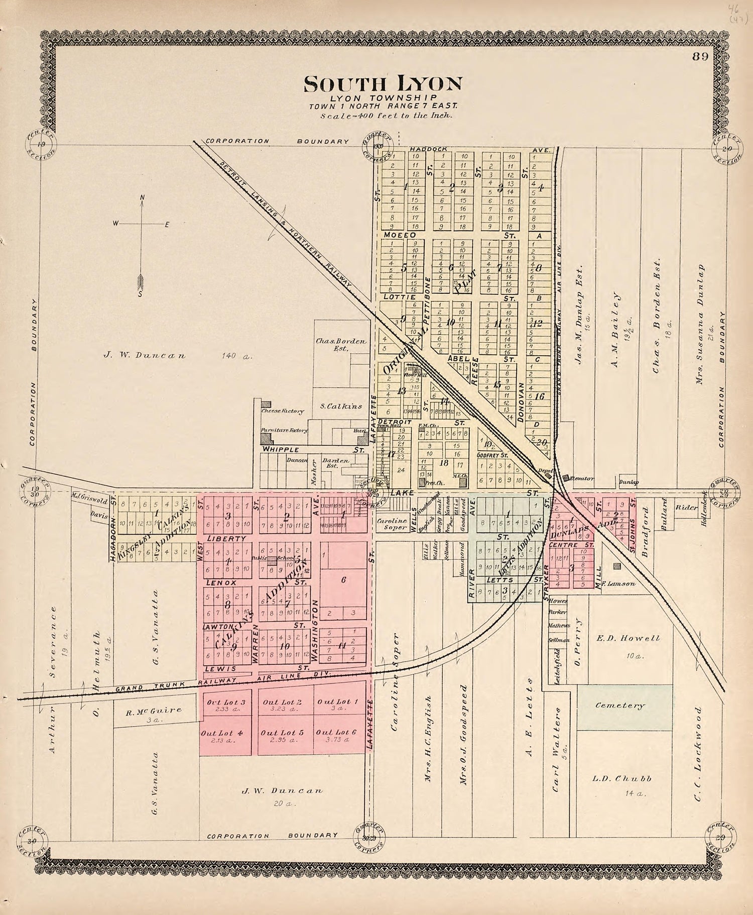 South Lyon, Lyon Township from Illustrated Atlas of Oakland County, Michigan : Compiled from Official Records and Local Inspections 1896 by Relic Map Company