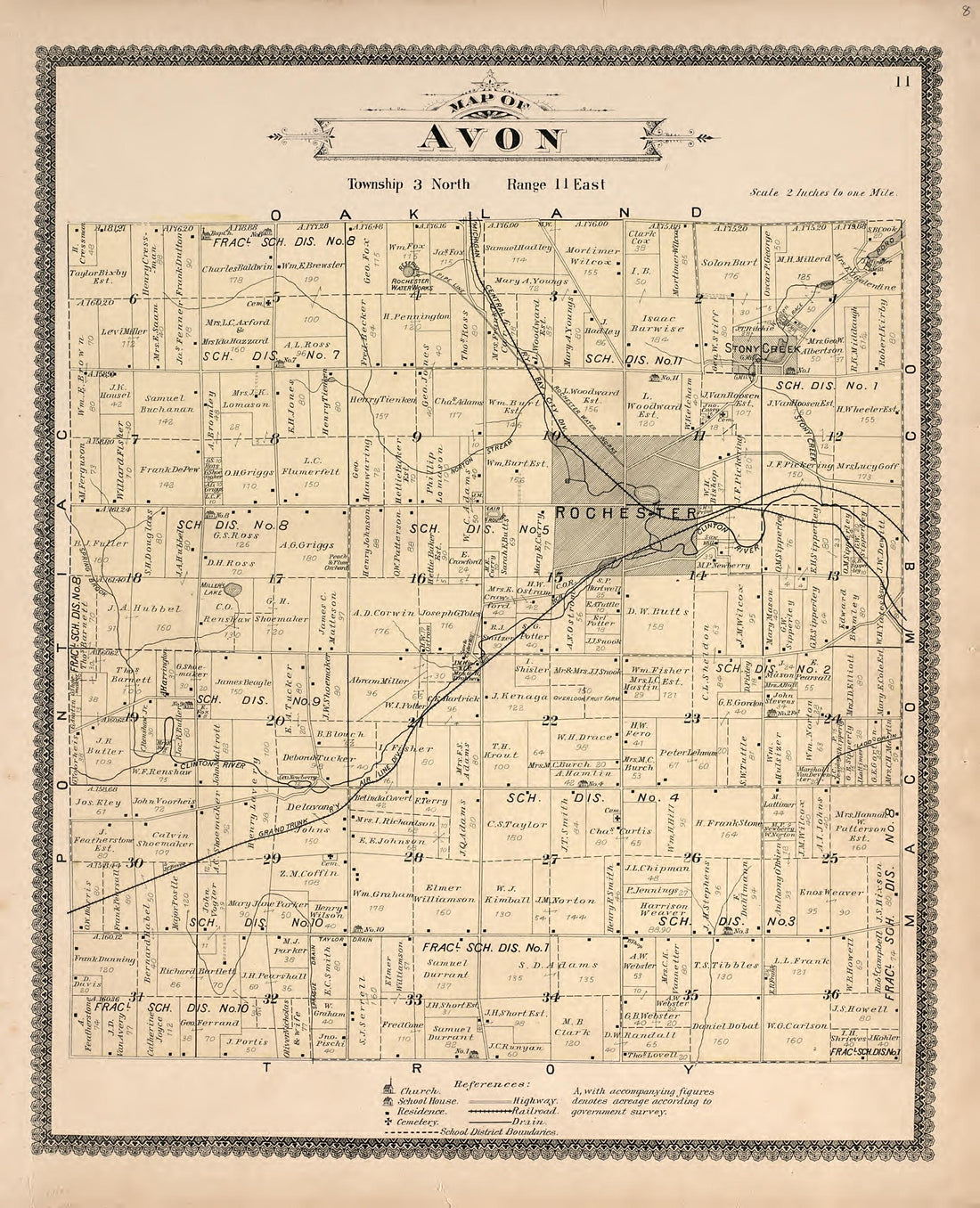Map of Avon from Illustrated Atlas of Oakland County, Michigan : Compiled from Official Records and Local Inspections 1896 by Relic Map Company