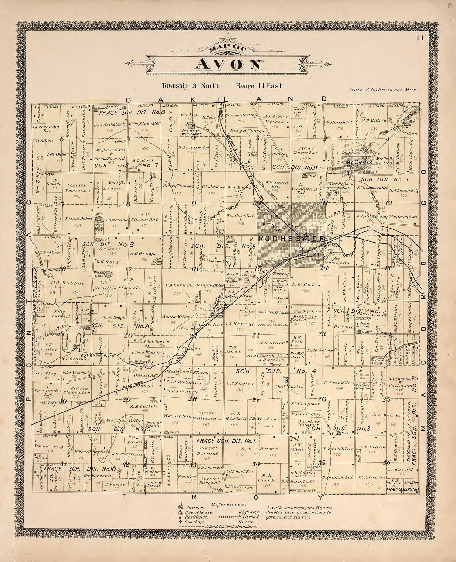 Map of Avon from Illustrated Atlas of Oakland County, Michigan : Compiled from Official Records and Local Inspections 1896 by Relic Map Company