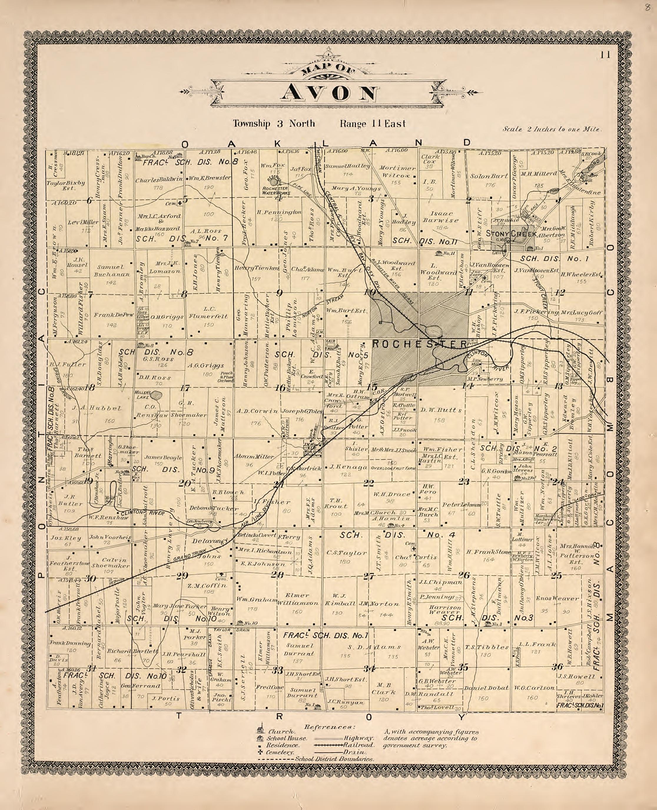 Map of Avon from Illustrated Atlas of Oakland County, Michigan : Compiled from Official Records and Local Inspections 1896 by Relic Map Company
