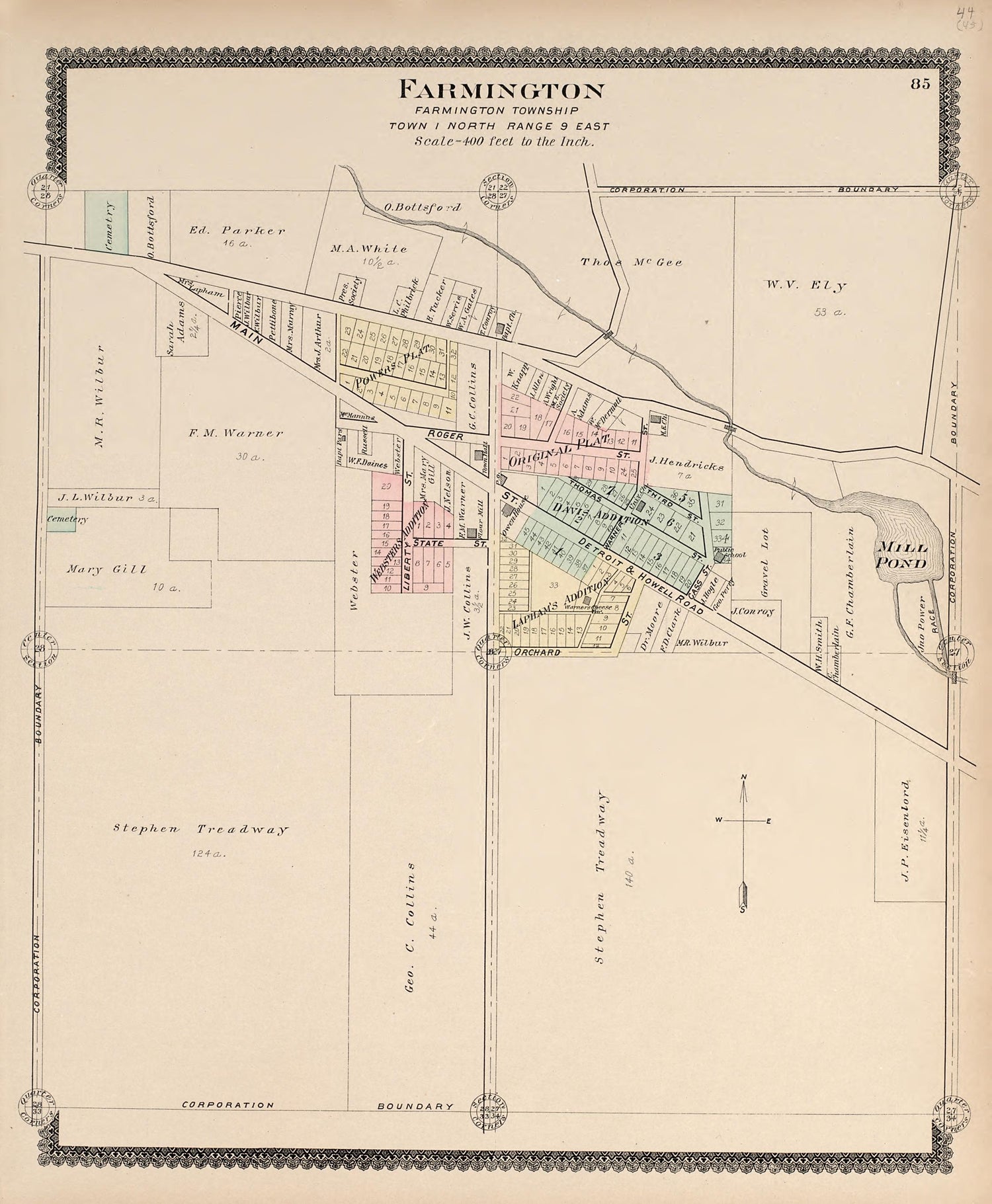 Farmington, Farmington Township from Illustrated Atlas of Oakland County, Michigan : Compiled from Official Records and Local Inspections 1896 by Relic Map Company