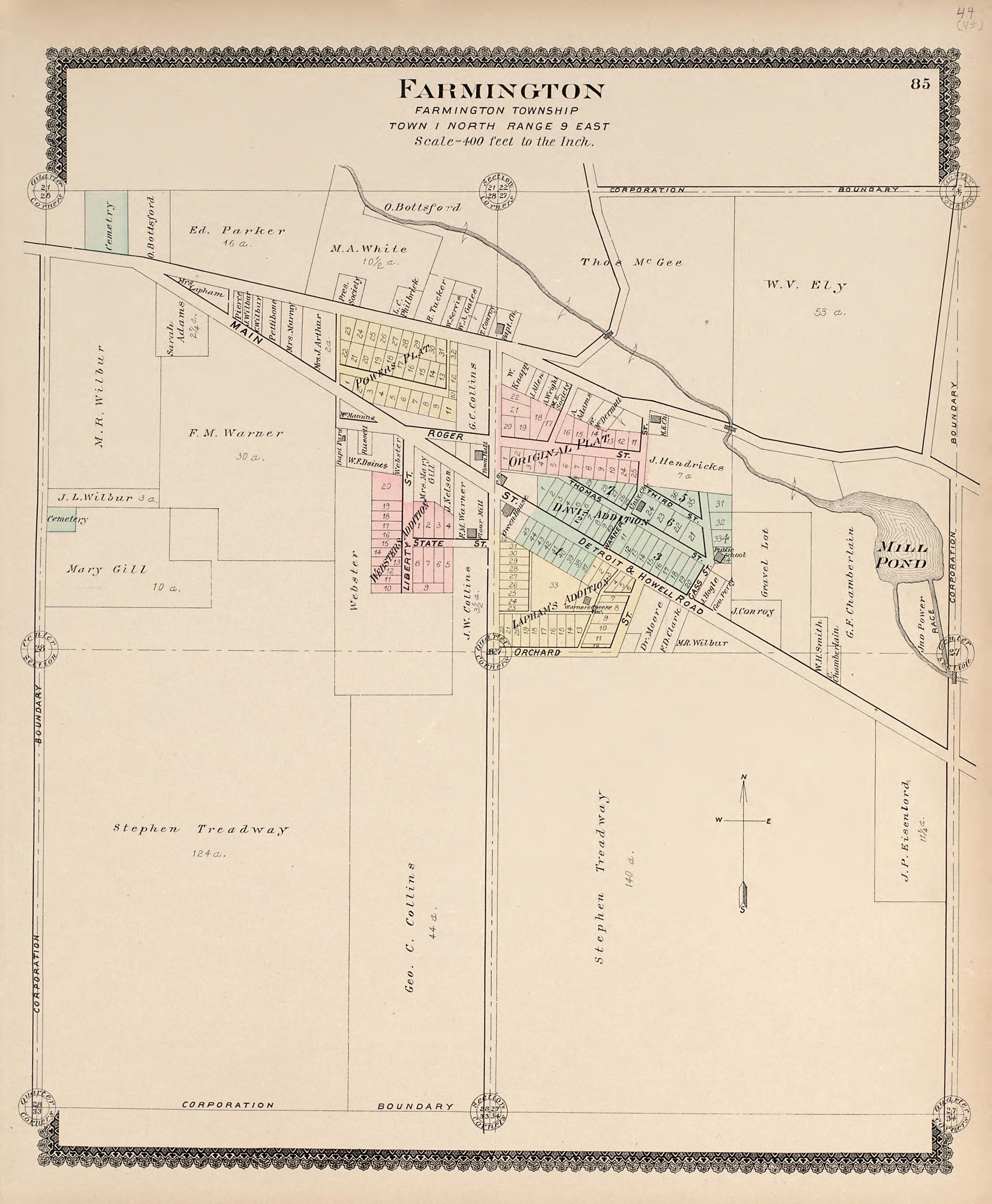 Farmington, Farmington Township from Illustrated Atlas of Oakland County, Michigan : Compiled from Official Records and Local Inspections 1896 by Relic Map Company
