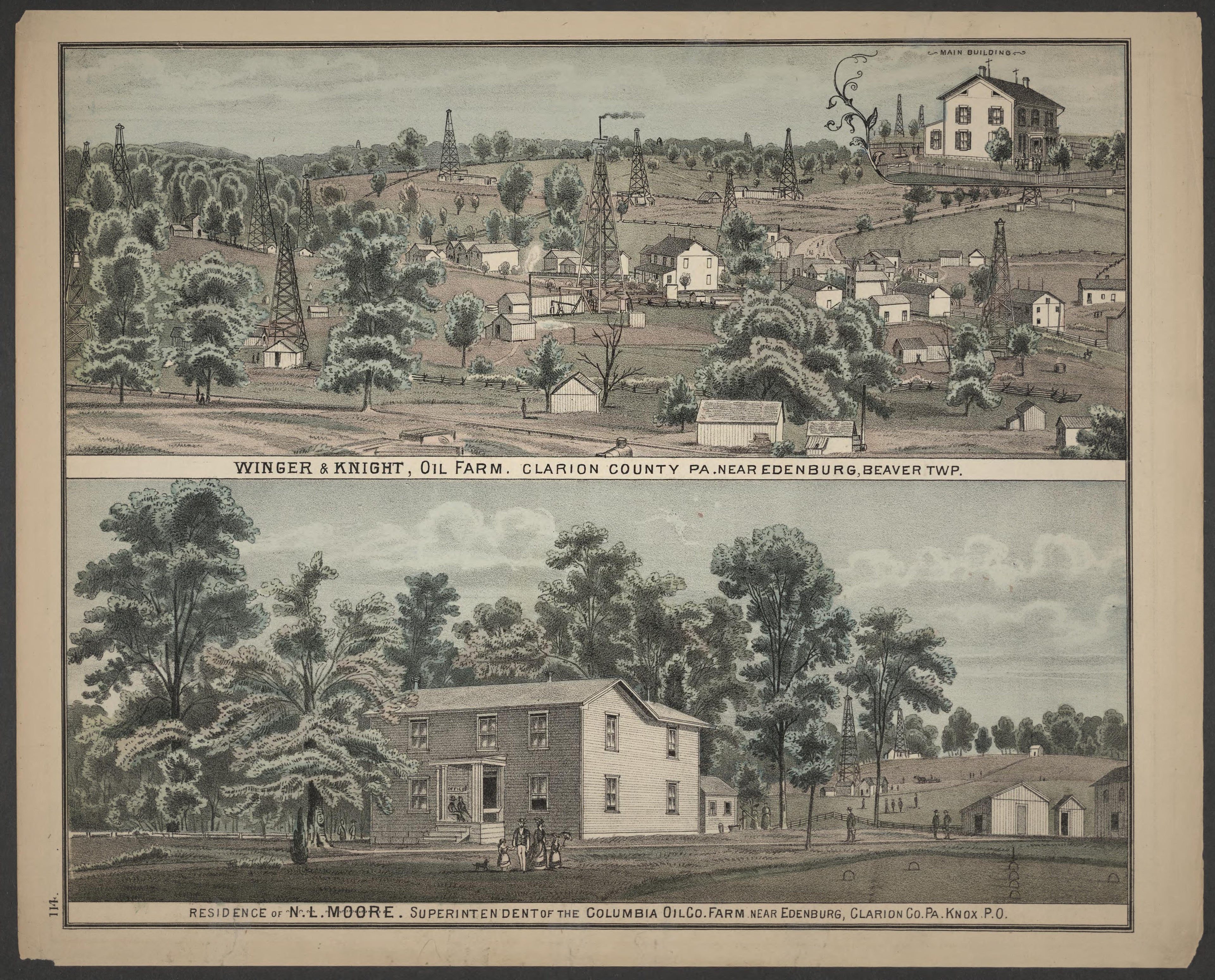 Winger &amp; Knight, Oil Farm and N.L. Moore Residence from Caldwell&