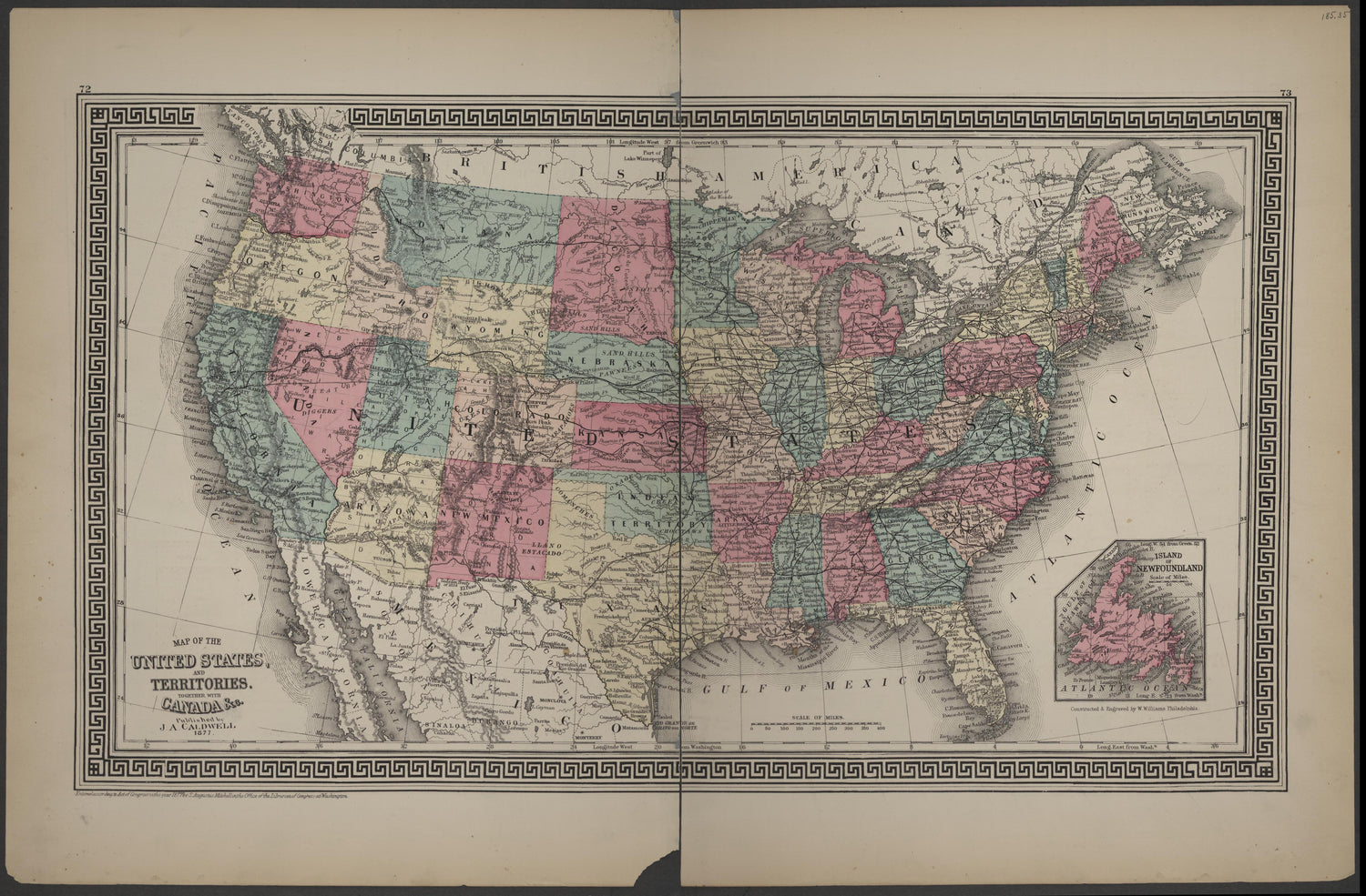Map of the United States and Territories Together With Canada from Caldwell&