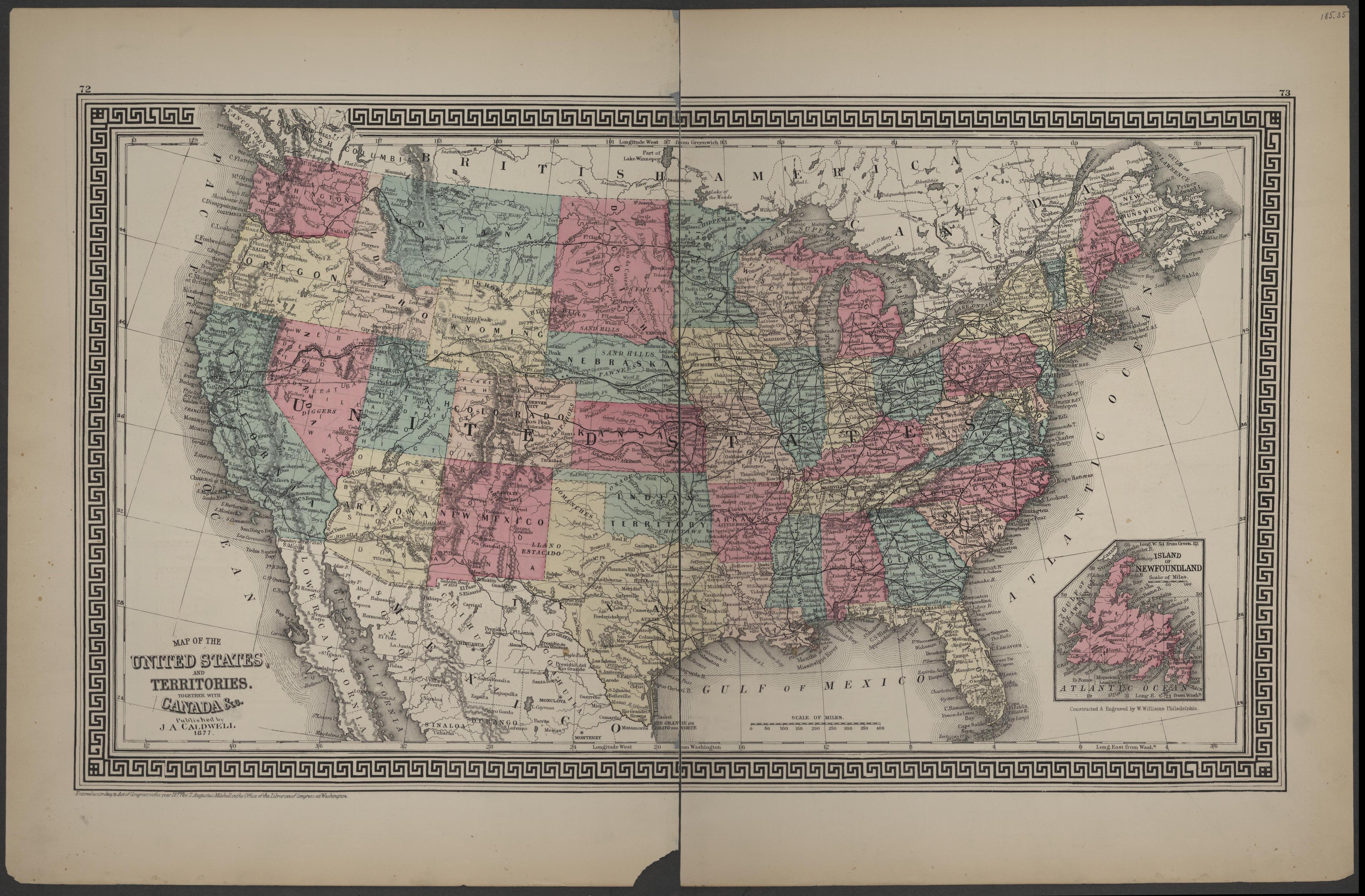 Map of the United States and Territories Together With Canada from Caldwell&