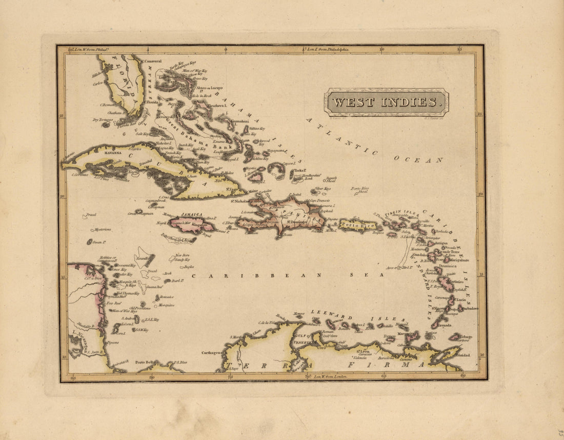 West Indies from a New and Elegant General Atlas, Containing Maps of Each of the United States 1817 by Relic Map Company