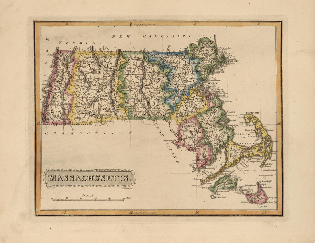 Massachusetts from a New and Elegant General Atlas, Containing Maps of Each of the United States 1817 by Relic Map Company